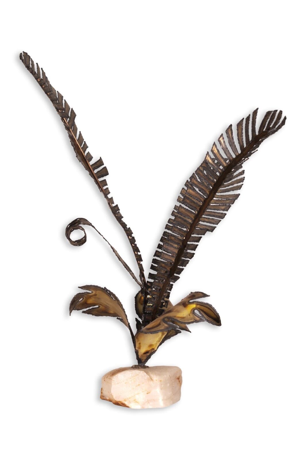 Curtis Jere Brass and Agate Palm Leaf Brutalist Mid Century Table Sculpture