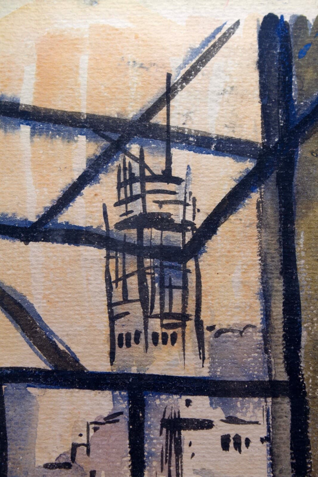 William S. Fanning Signed Architecture Through Window Modern Vintage Watercolor - Thumbnail 5