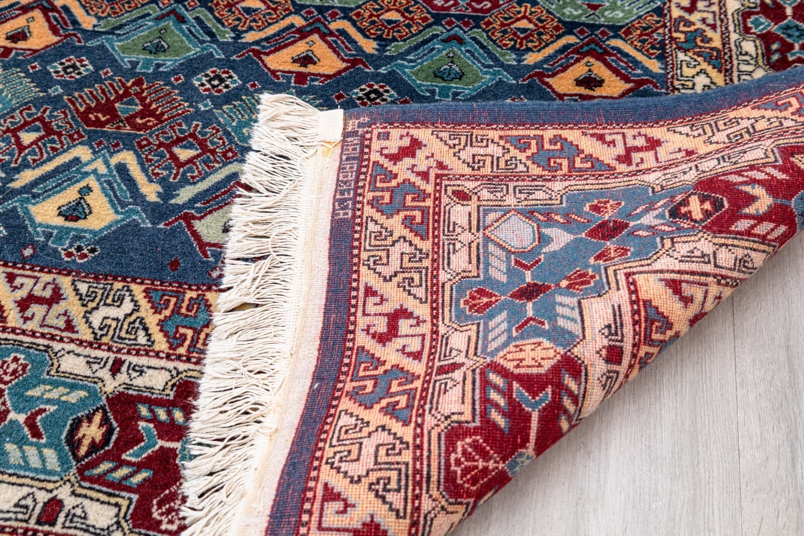 Handwoven Azerbaijani Red, Green, and Blue Area Rug Azerbaijan Stitched 6' x 4' - Thumbnail 7