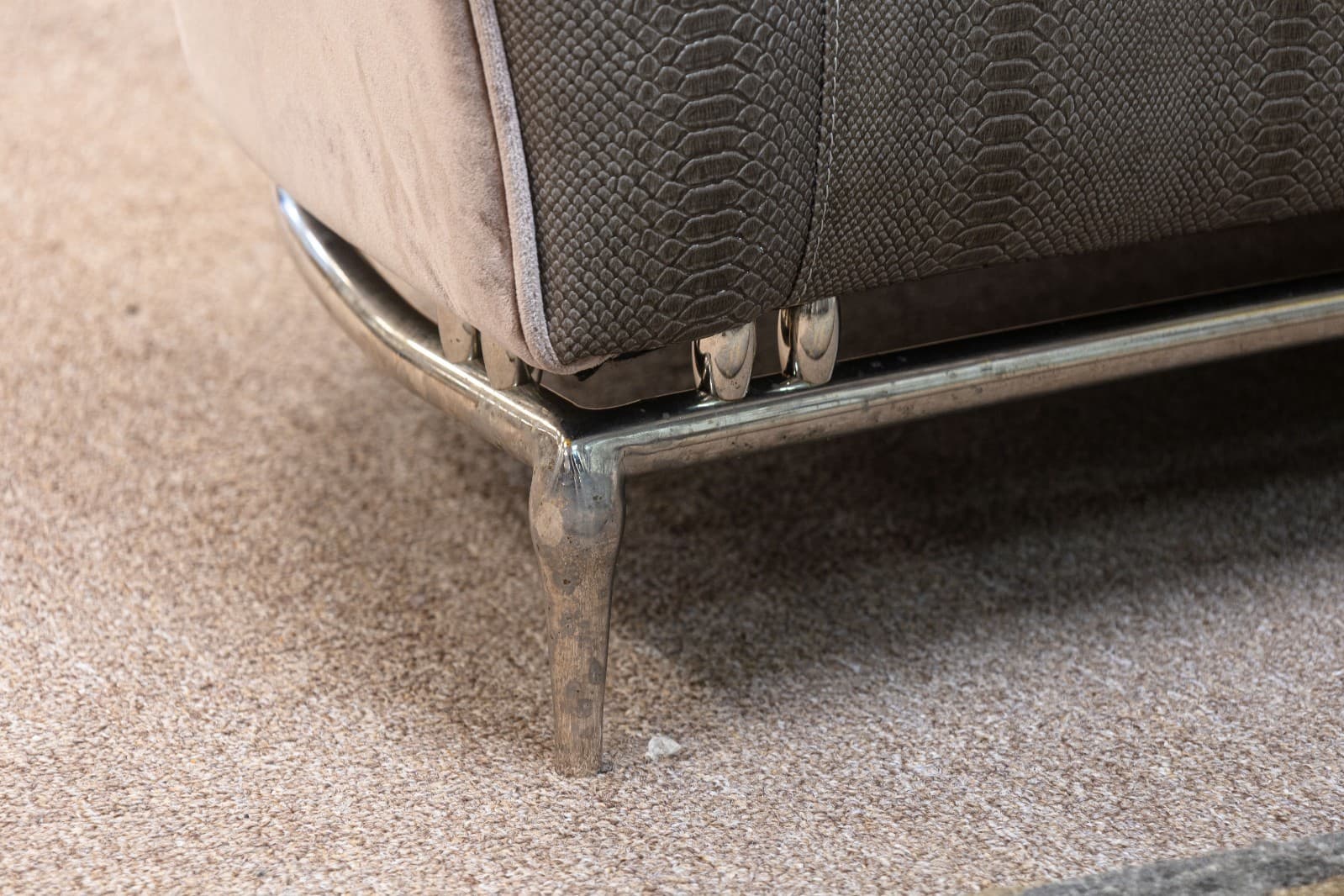 Custom Made Schnadig Furniture Faux Snake Skin & Dark Champagne Velvet Sofa - Thumbnail 7