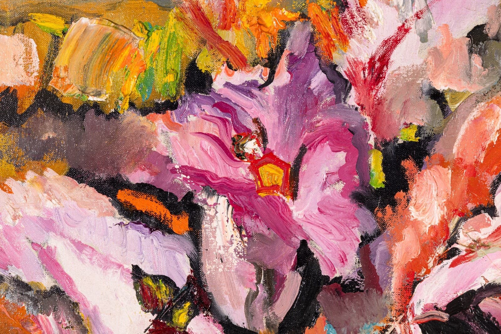 Philip Evergood Orchids in my Studio Signed Modern Expressive Oil Painting - Thumbnail 8