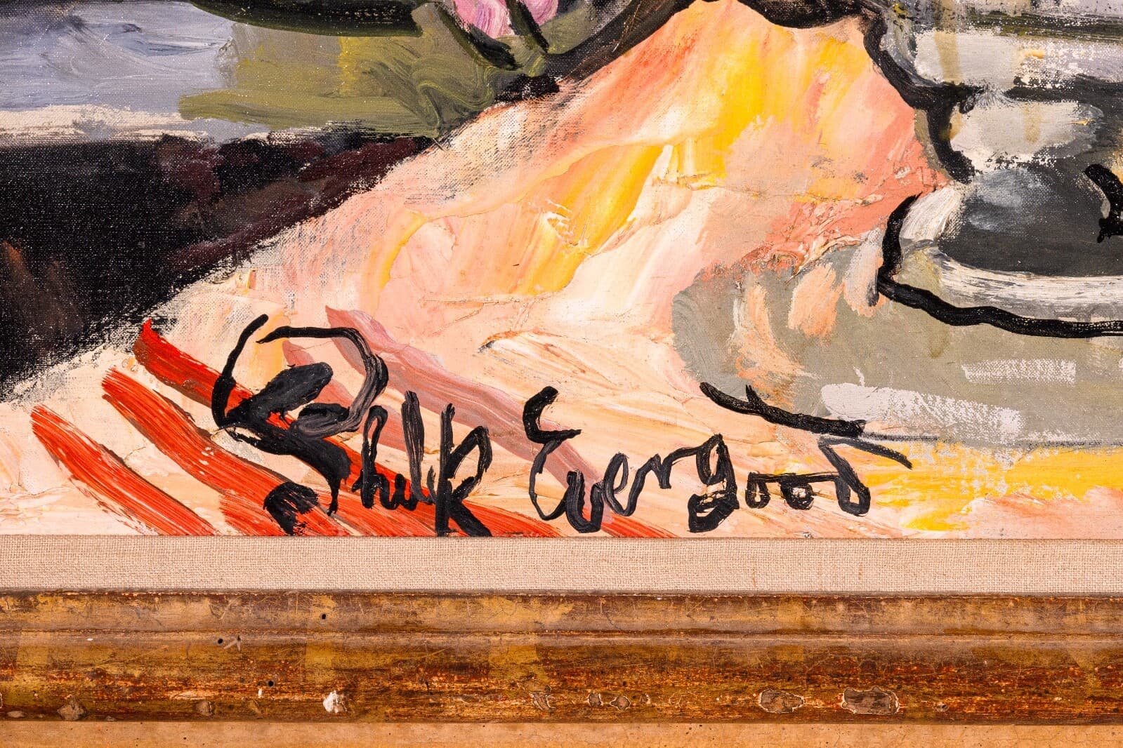 Philip Evergood Orchids in my Studio Signed Modern Expressive Oil Painting - Thumbnail 3