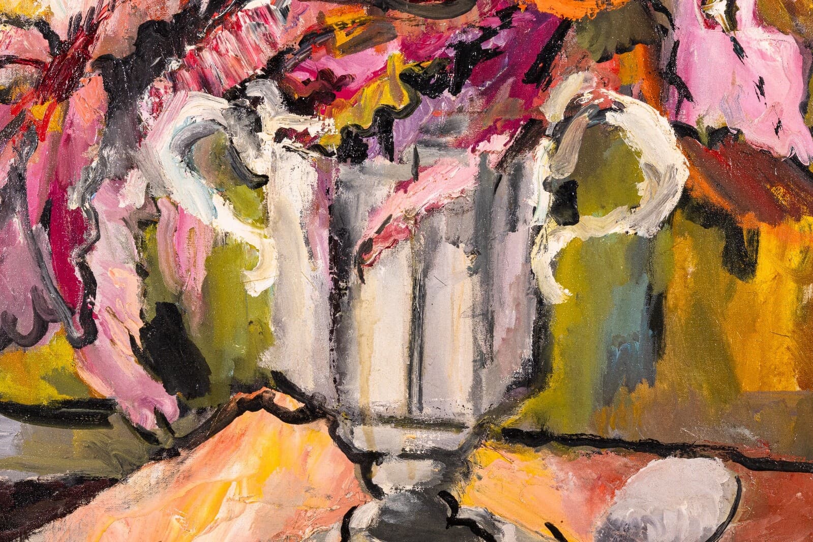 Philip Evergood Orchids in my Studio Signed Modern Expressive Oil Painting - Thumbnail 5