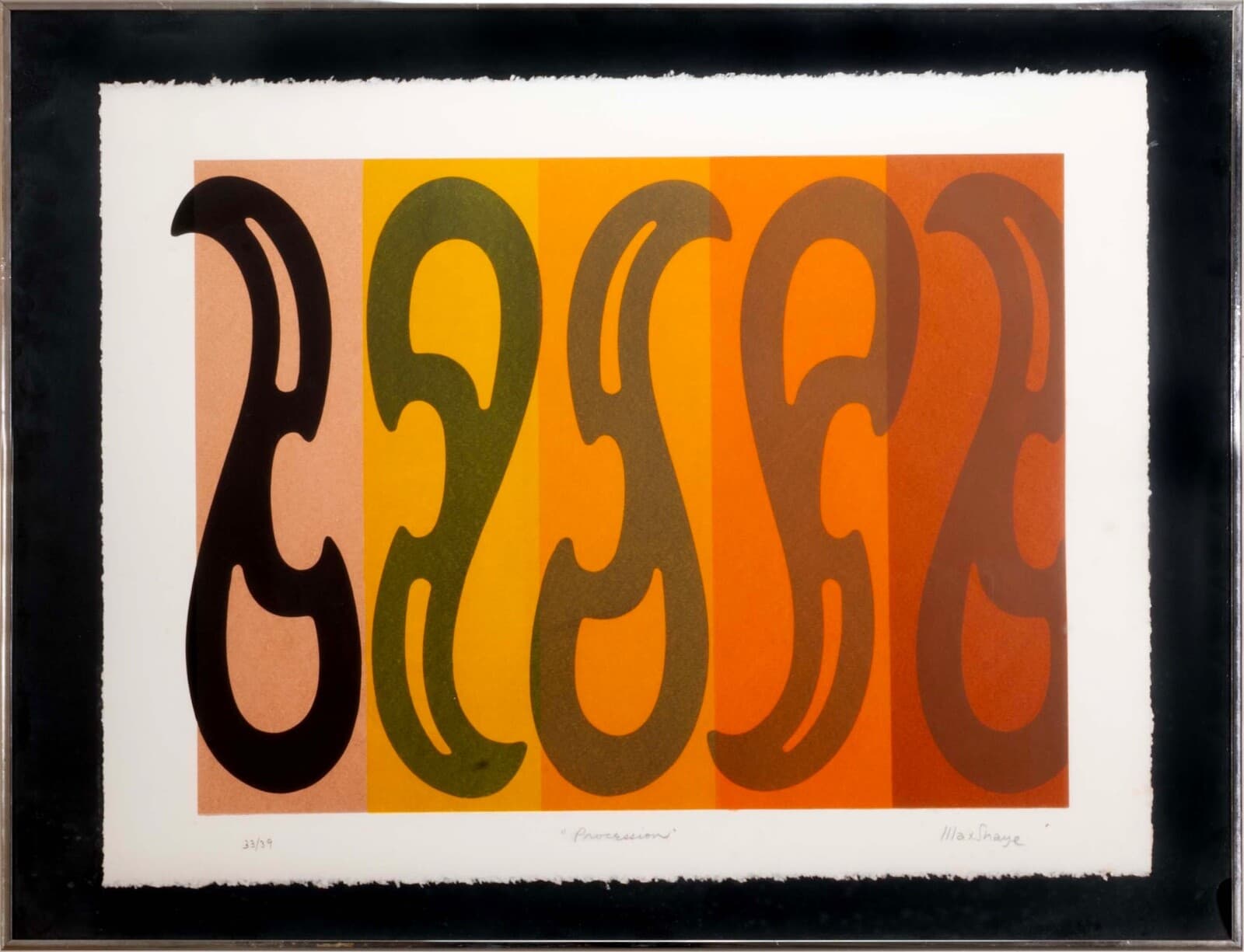 Max Shaye Procession Signed Abstract Retro Op Art Silkscreen 33/39 Framed 1970s