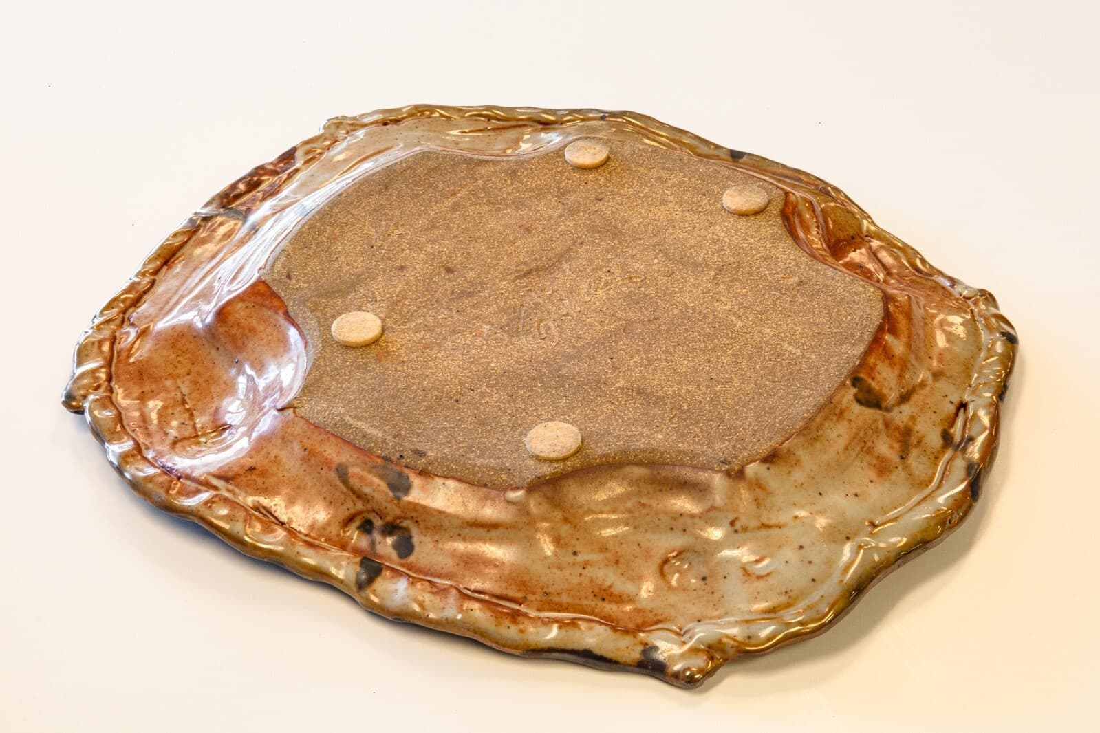 John Glick Signed Platter I Modernist Stoneware Glazed Ceramic Plum Tree Pottery - Thumbnail 2