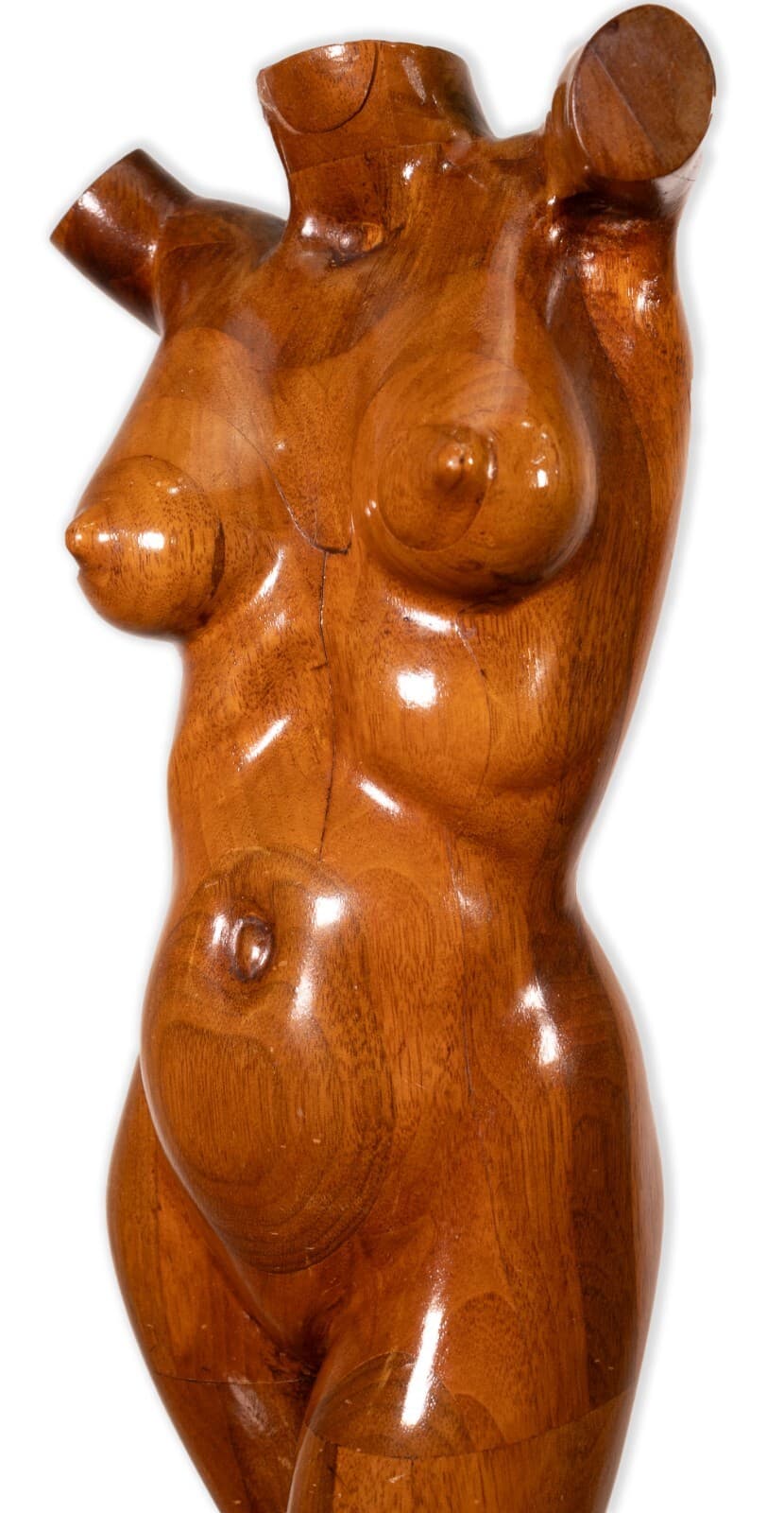 Mid Century Modern Carved Wood Female Figure Bust Sculpture on Black Base - Thumbnail 4