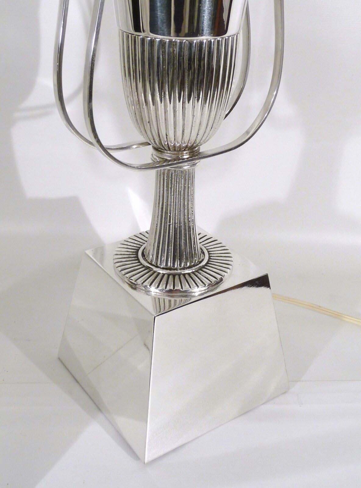 Mid Century Pair of Tommi Parzinger Lightolier Silver Plated Torchiere Lamps - Thumbnail 3