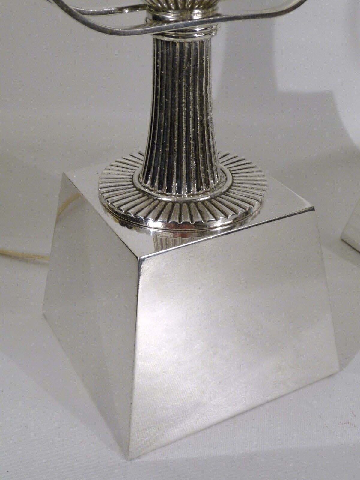 Mid Century Pair of Tommi Parzinger Lightolier Silver Plated Torchiere Lamps - Thumbnail 7