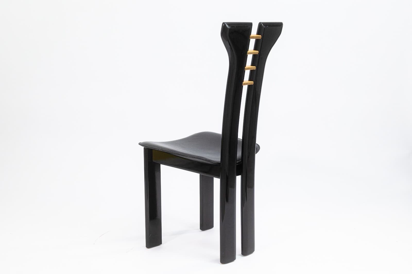 Pierre Cardin Italian Contemporary Modern Black Lacquer and Leather Side Chair - Thumbnail 4