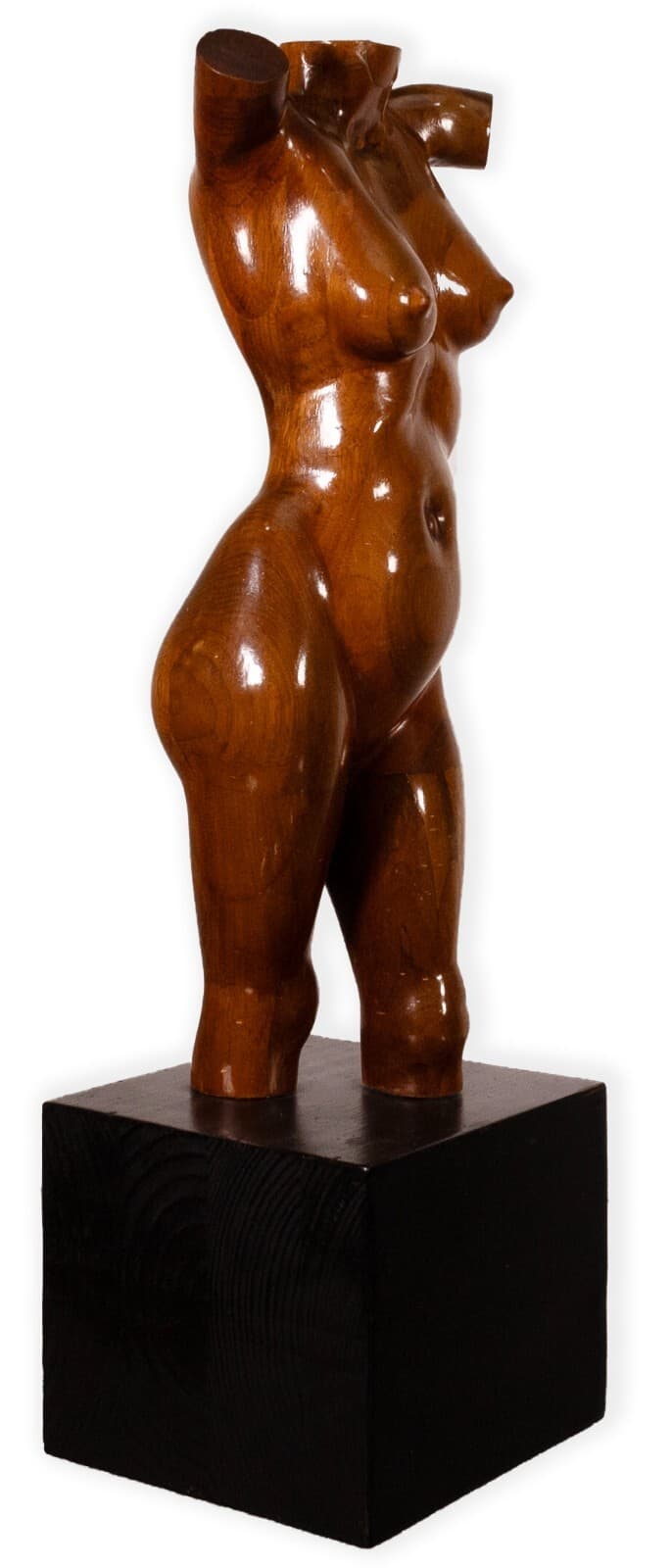 Mid Century Modern Carved Wood Female Figure Bust Sculpture on Black Base - Thumbnail 2