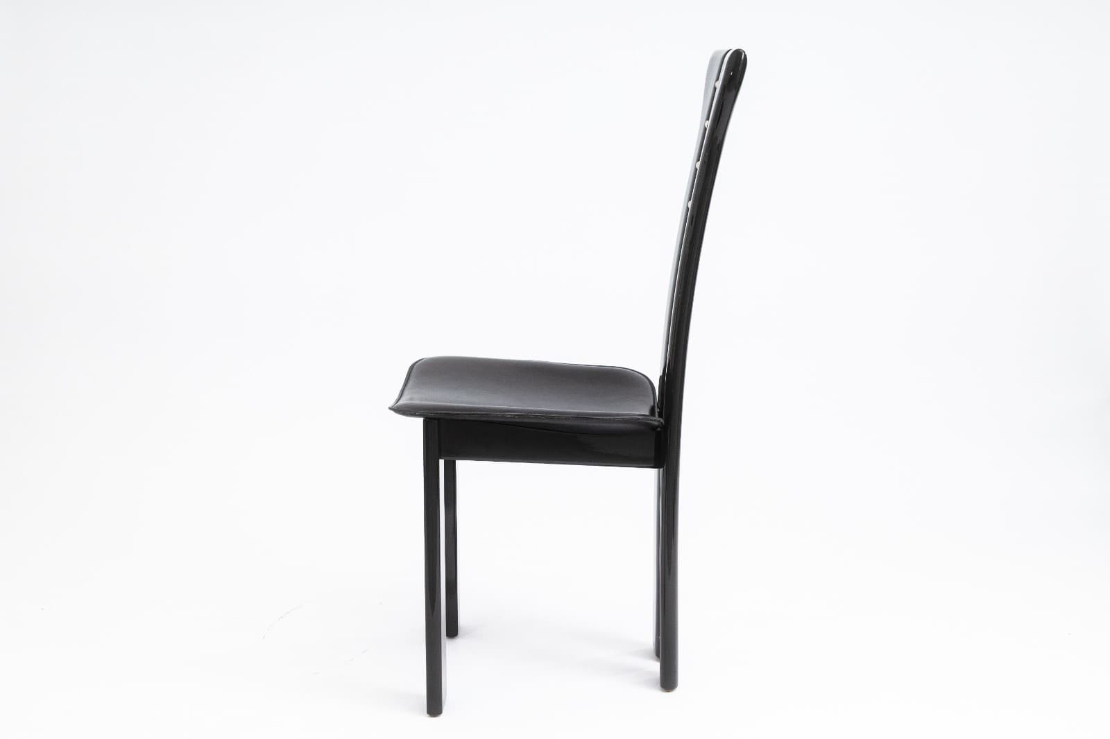Pierre Cardin Italian Contemporary Modern Black Lacquer and Leather Side Chair - Thumbnail 3