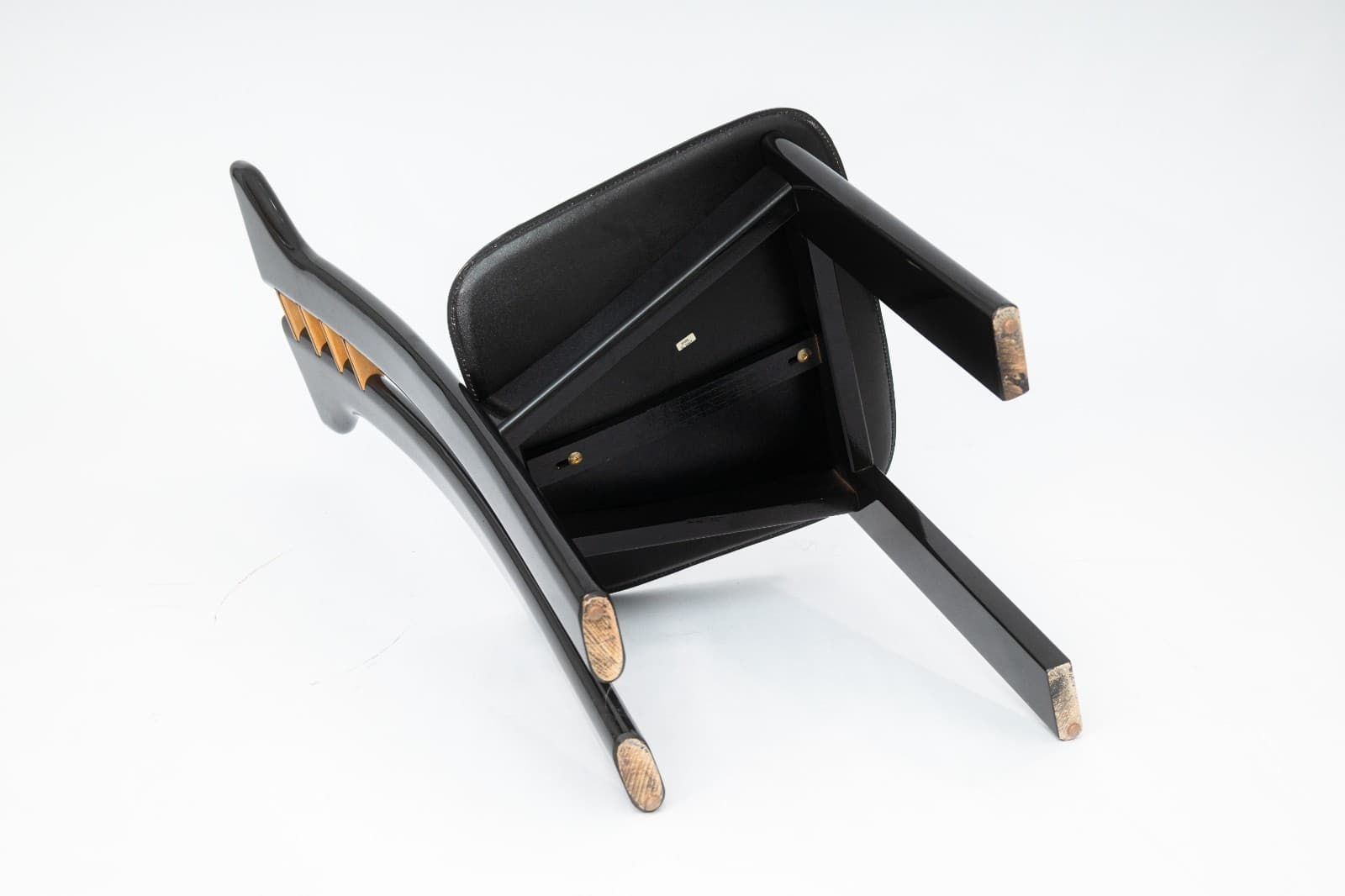 Pierre Cardin Italian Contemporary Modern Black Lacquer and Leather Side Chair - Thumbnail 10