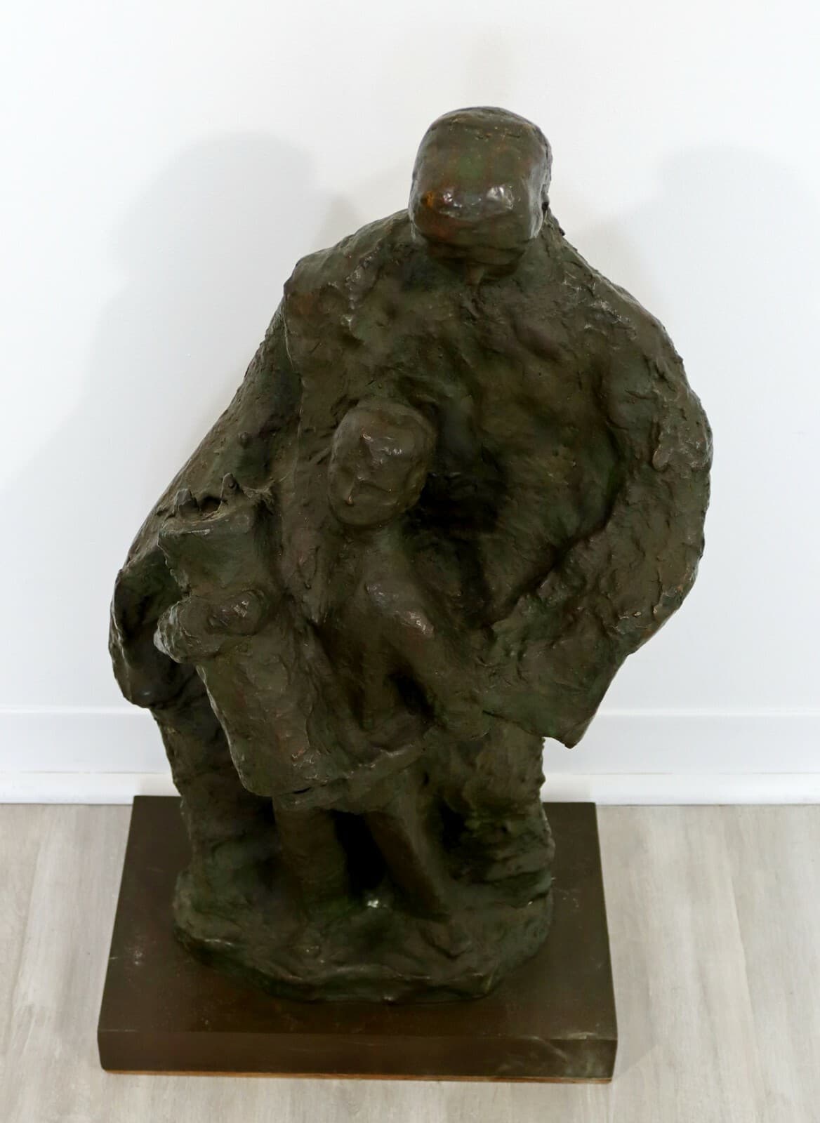 Mid Century Modern Father with Son Holding the Torah Bronze Sculpture - Thumbnail 3