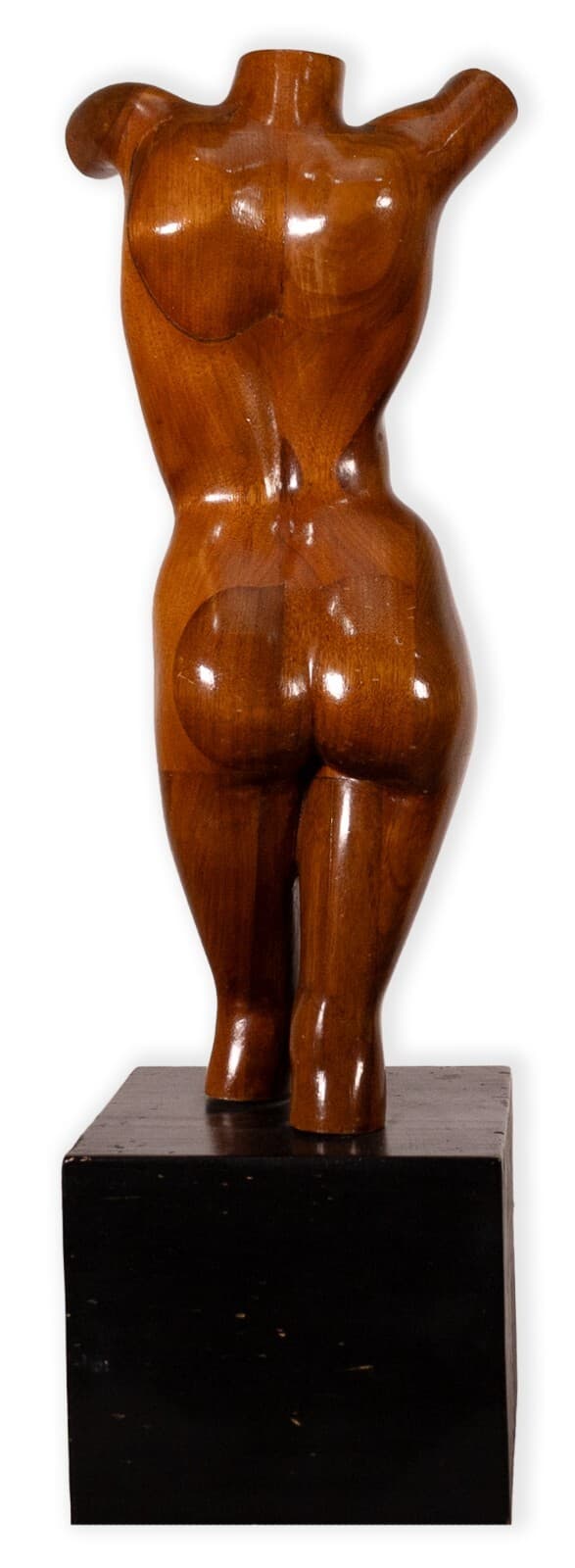 Mid Century Modern Carved Wood Female Figure Bust Sculpture on Black Base - Thumbnail 3