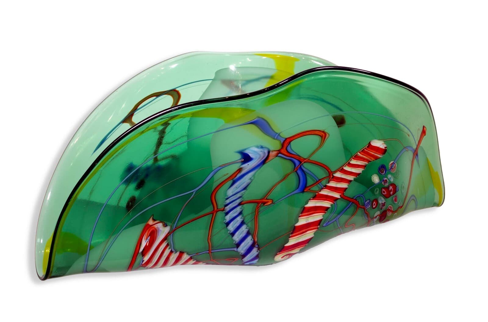 VIZ Art Glass Collections Contemporary Murino Blown Glass Green Fan Design 2000 - Thumbnail 3