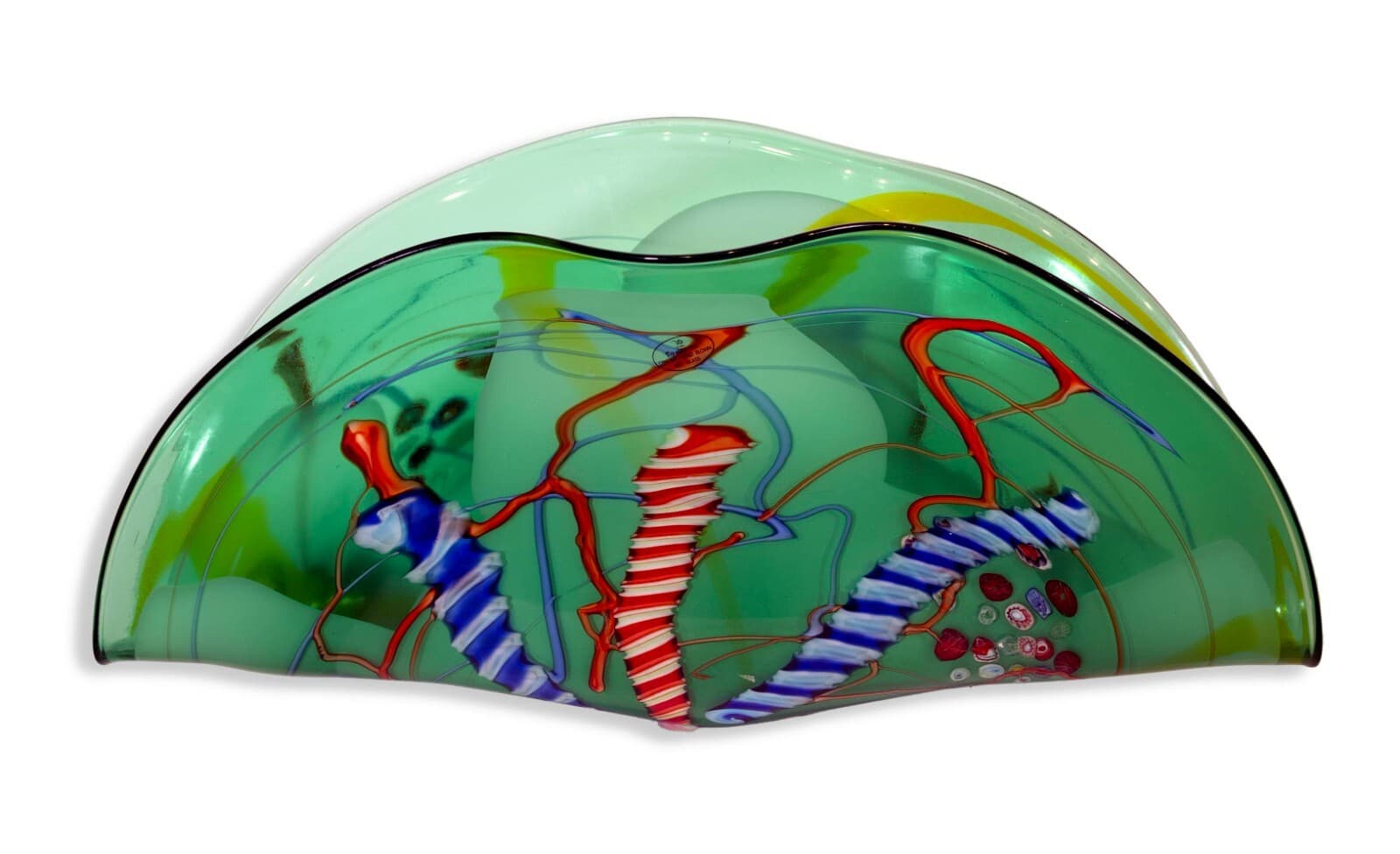VIZ Art Glass Collections Contemporary Murino Blown Glass Green Fan Design 2000 - Thumbnail 4