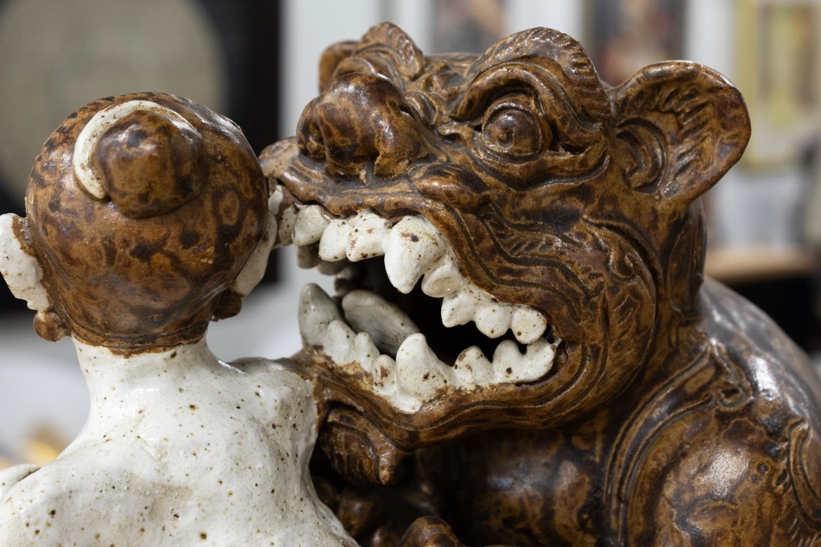 Antique Asian Ceramic - Male Figure with Dragon, c. 20th Century Collectables - Thumbnail 6