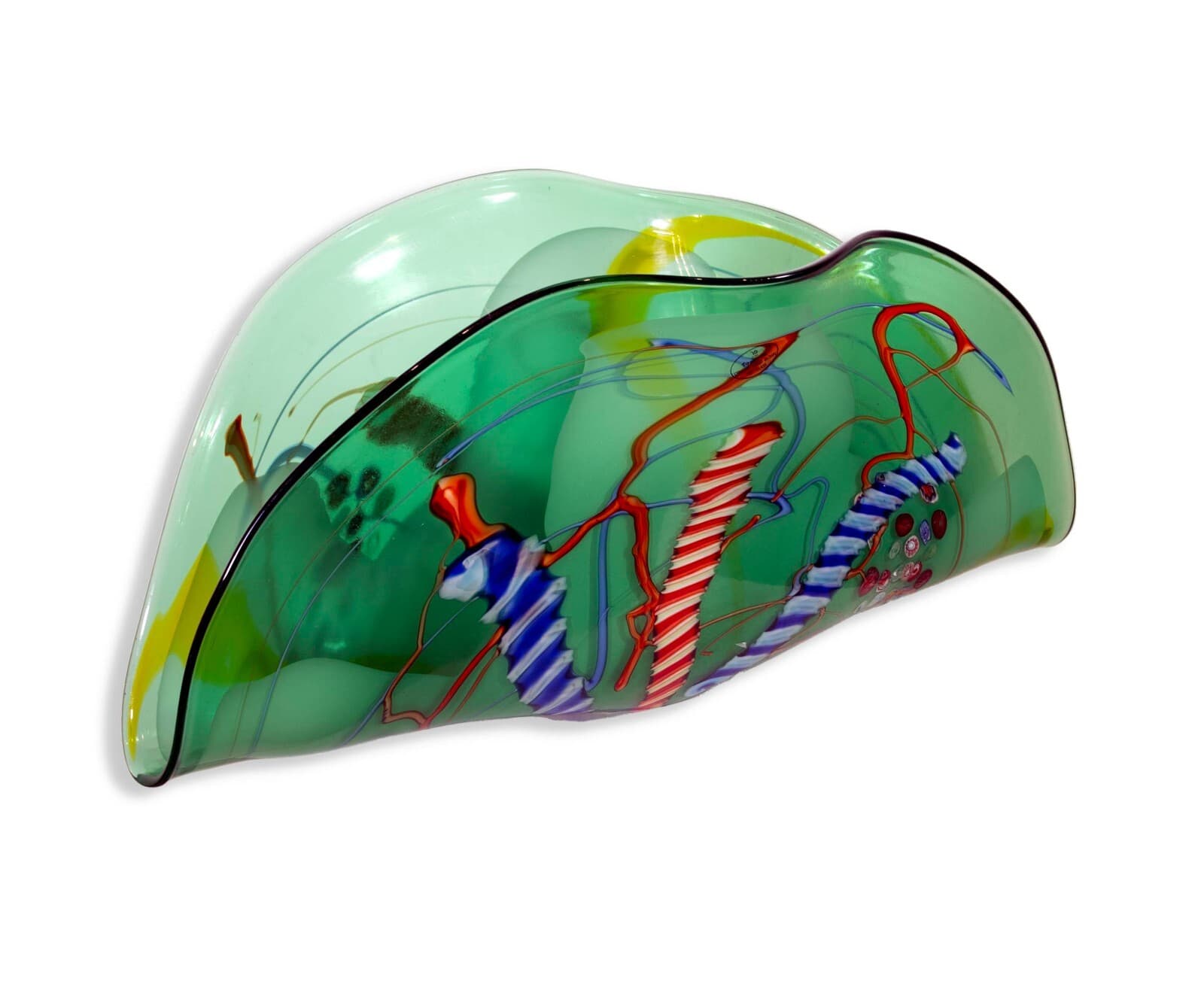 VIZ Art Glass Collections Contemporary Murino Blown Glass Green Fan Design 2000 - Thumbnail 6