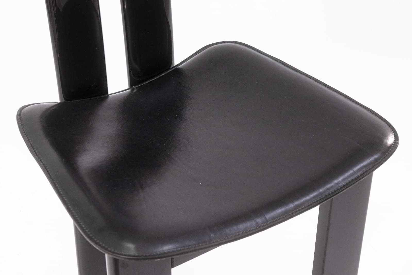 Pierre Cardin Italian Contemporary Modern Black Lacquer and Leather Side Chair - Thumbnail 6