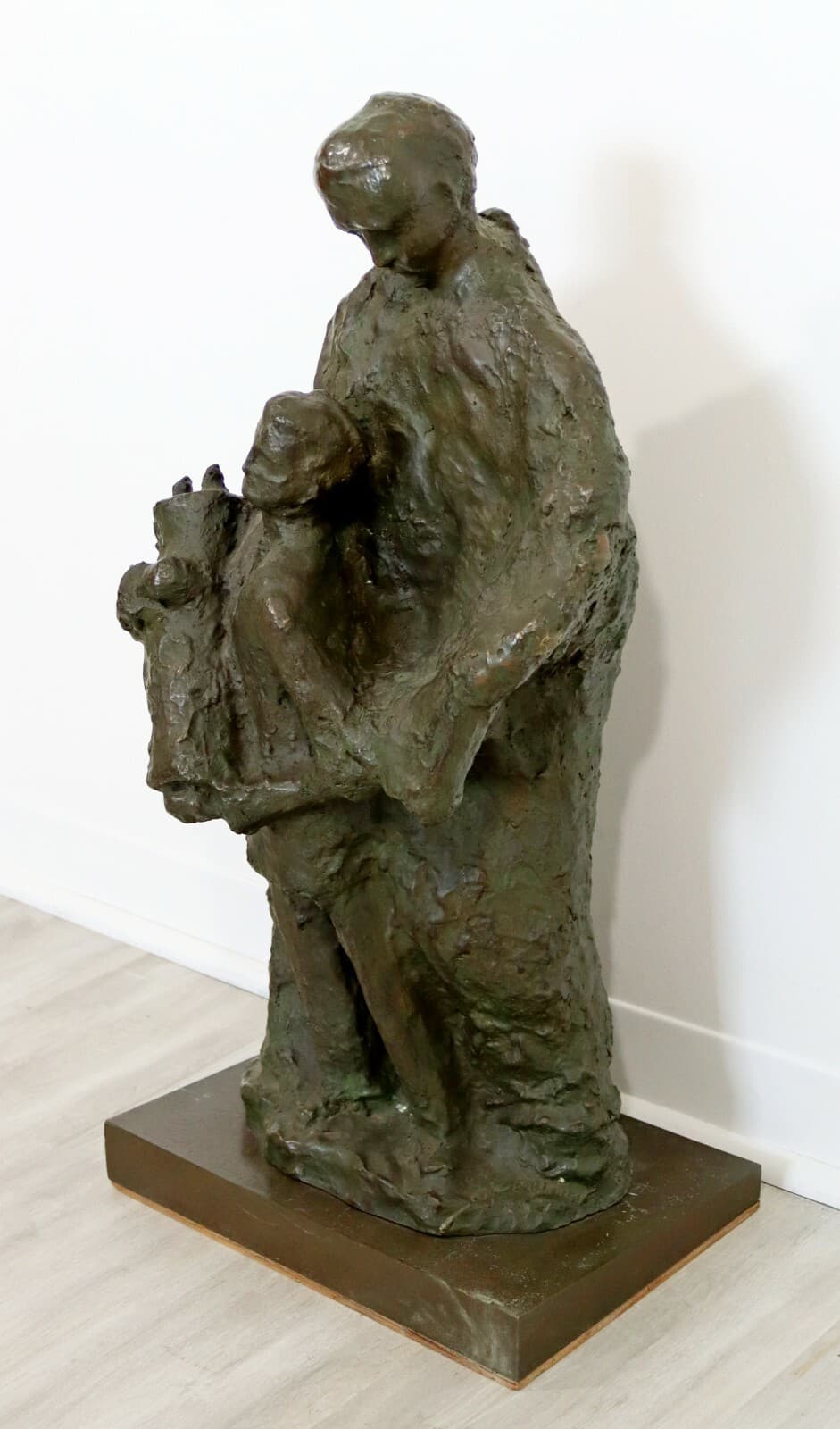 Mid Century Modern Father with Son Holding the Torah Bronze Sculpture - Thumbnail 4