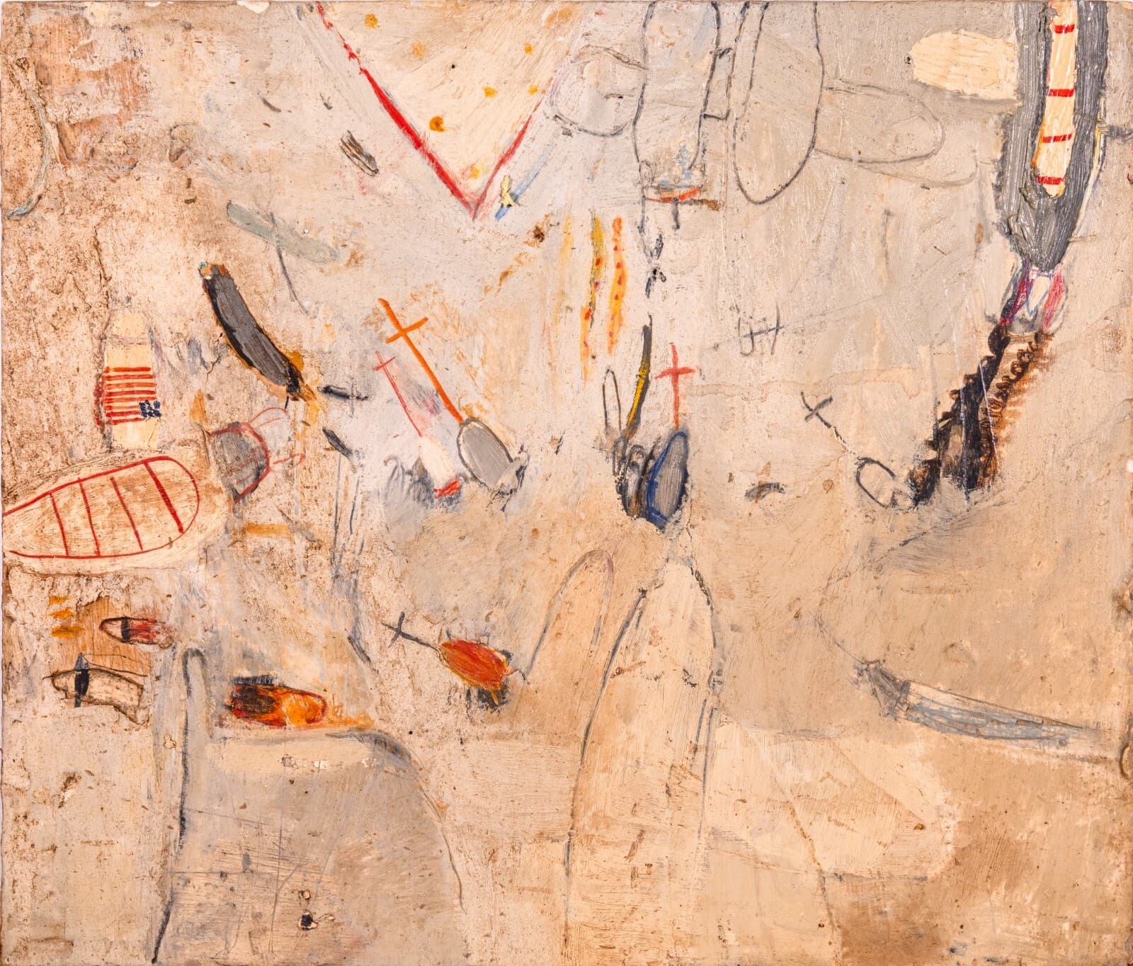 Brenda Goodman War Series Postmodern Abstract Oil Painting on Board 1971 Vintage
