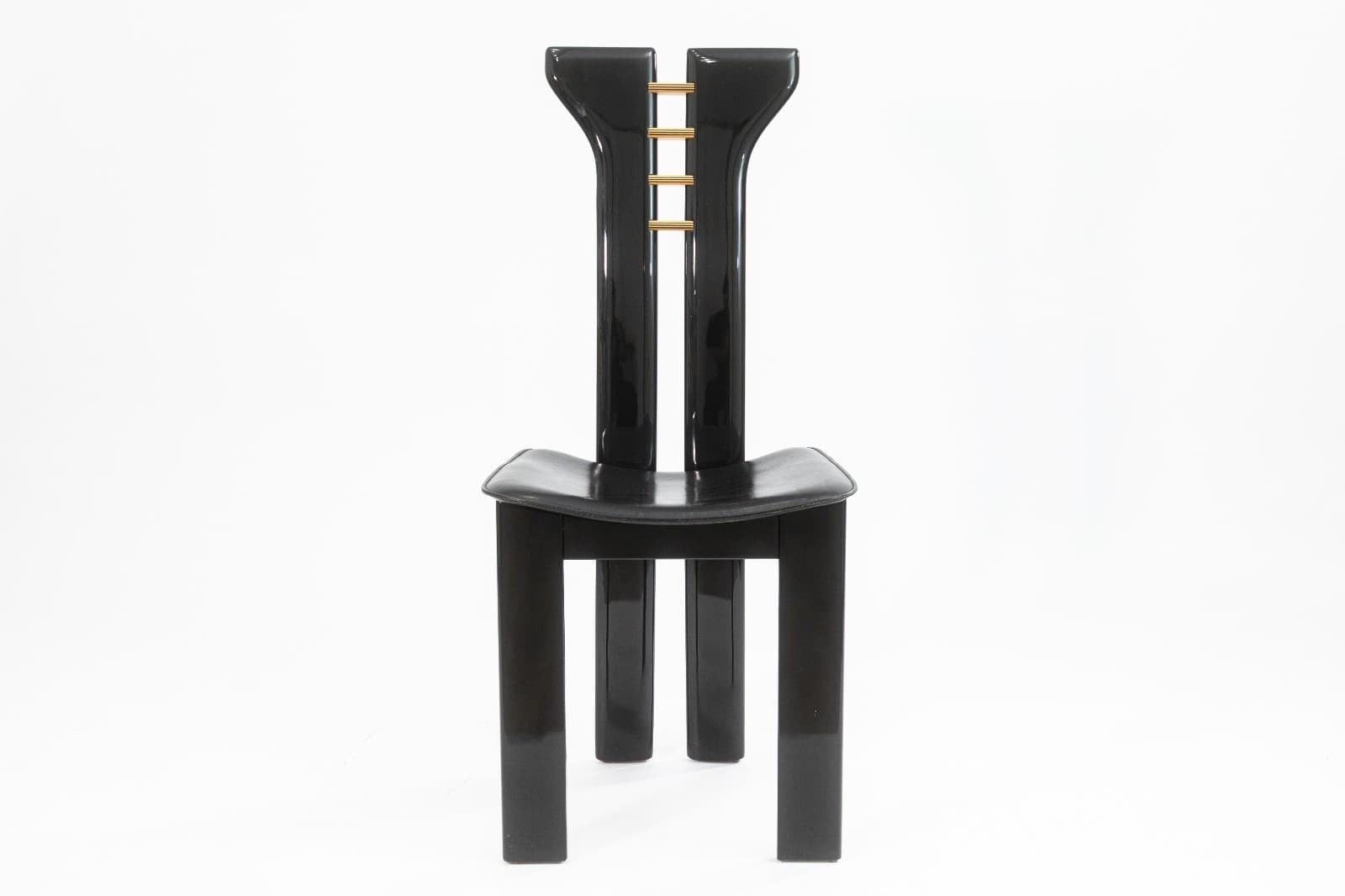 Pierre Cardin Italian Contemporary Modern Black Lacquer and Leather Side Chair - Thumbnail 2