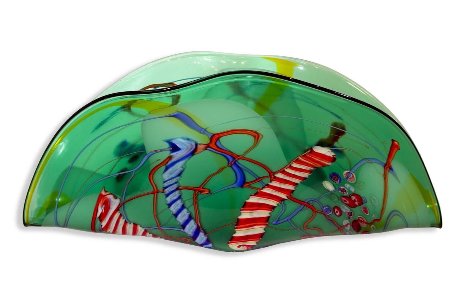 VIZ Art Glass Collections Contemporary Murino Blown Glass Green Fan Design 2000 - Thumbnail 2