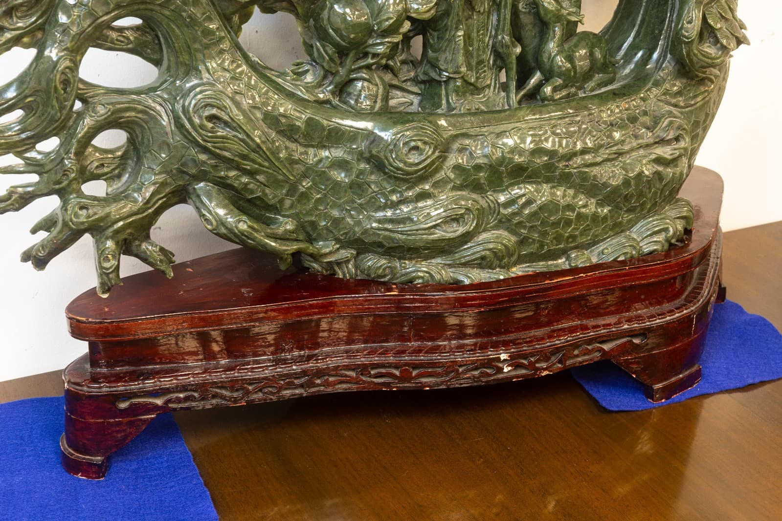 Chinese Carved Jade Sculpture with Shou Lao, Deer, and Dragon Base 36” - Thumbnail 5