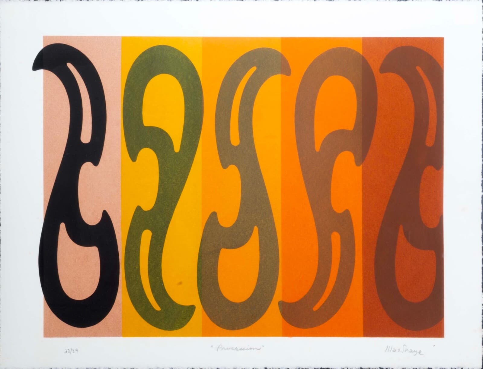 Max Shaye Procession Signed Abstract Retro Op Art Silkscreen 33/39 Framed 1970s - Thumbnail 2