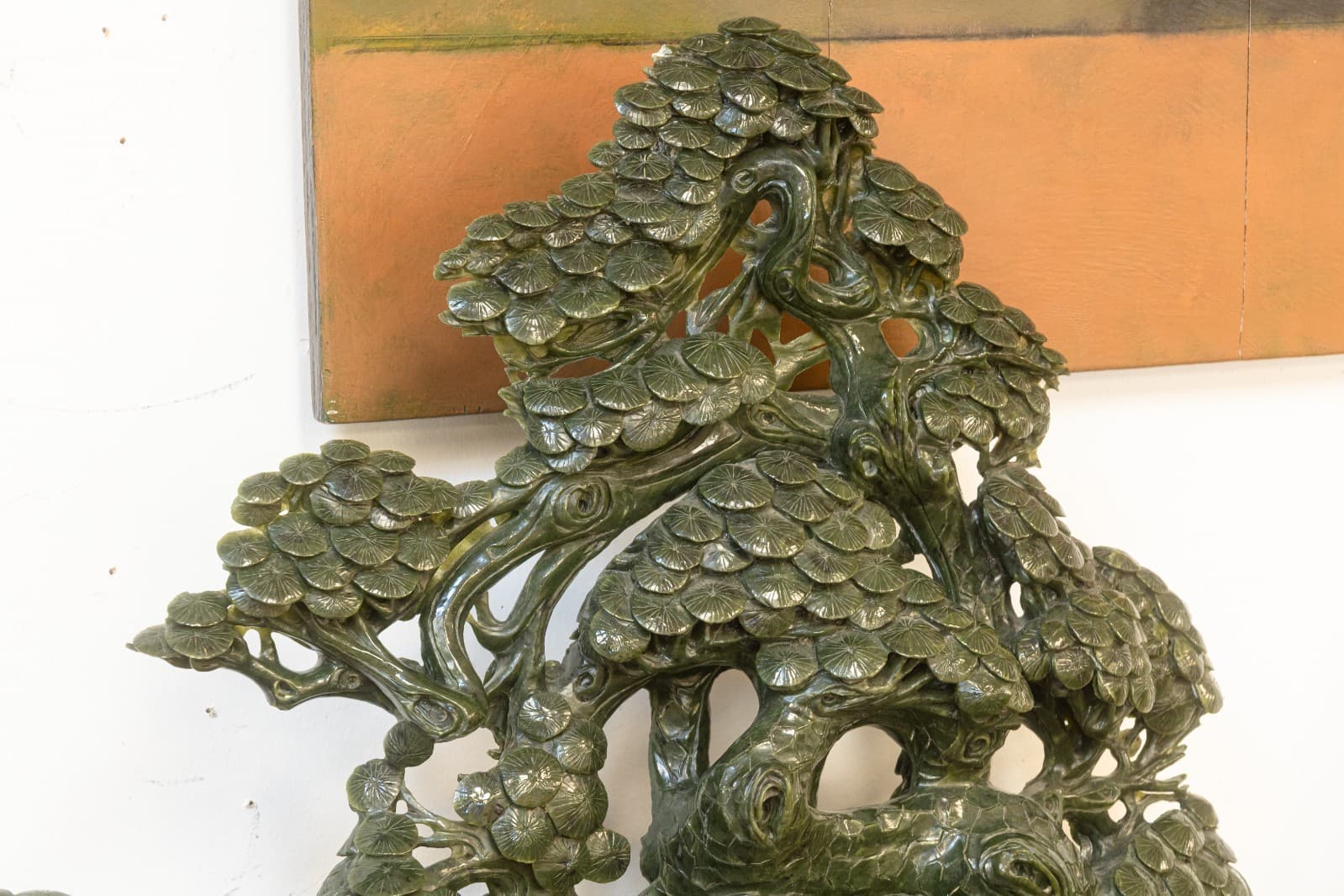 Chinese Carved Jade Sculpture with Shou Lao, Deer, and Dragon Base 36” - Thumbnail 2