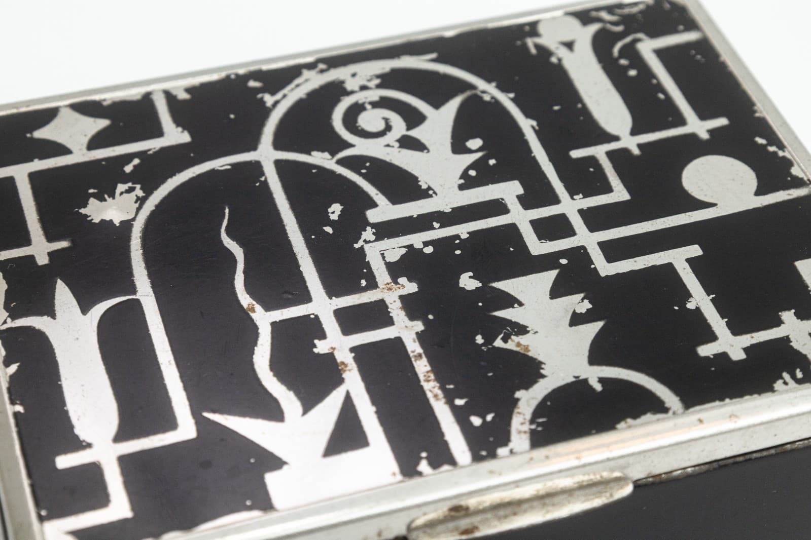 The Beckhard Line - Art Deco Black Wooden Box with Chrome Modern Inlay Design, c - Thumbnail 2