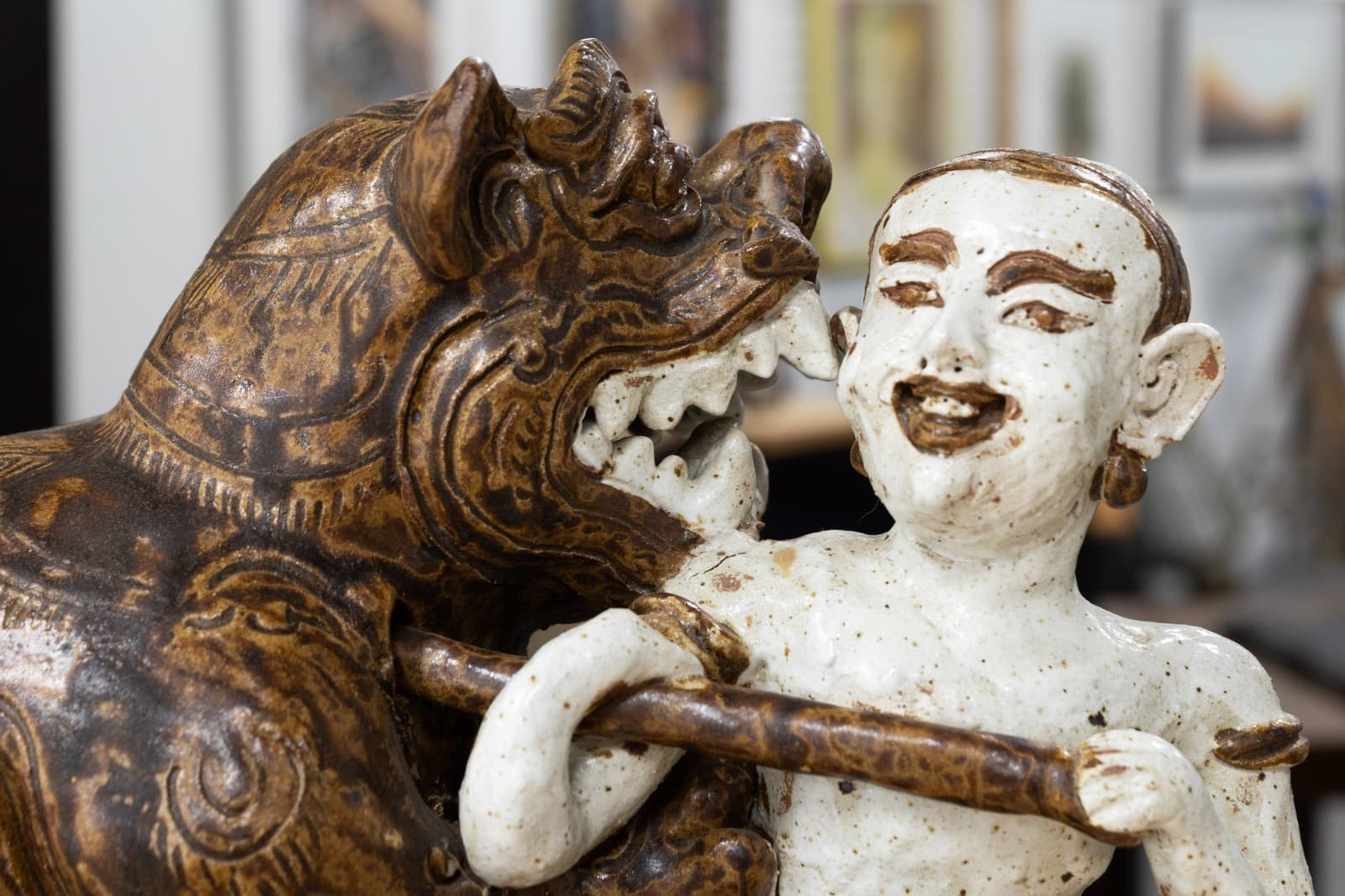 Antique Asian Ceramic - Male Figure with Dragon, c. 20th Century Collectables - Thumbnail 5