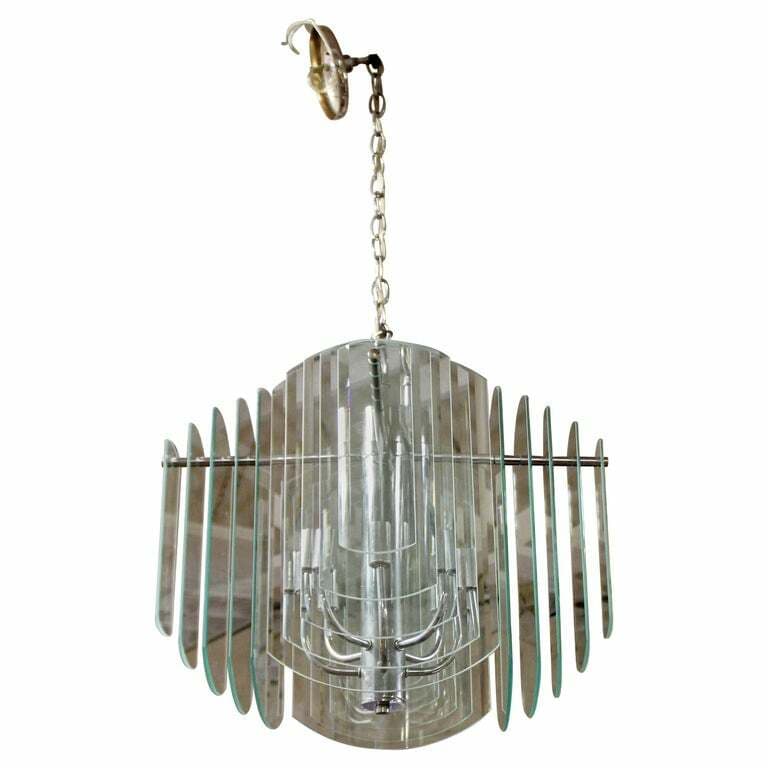 Contemporary Tiered Glass & Chrome Chandelier by Forecast Lighting Co. 80s