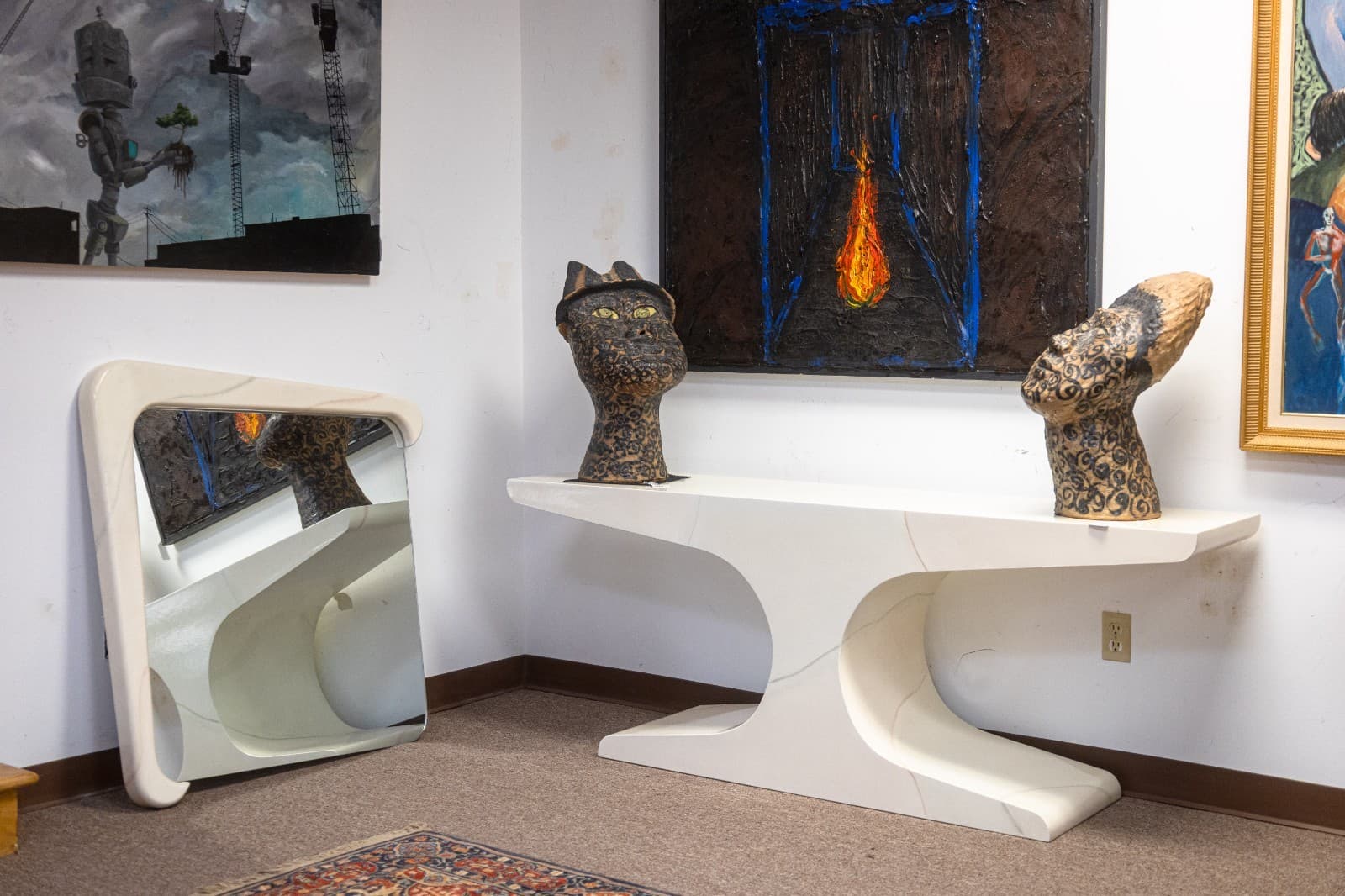 Vintage 1970s Style White Laminate Console Table and Matching Diamond Mirror - Thumbnail 2