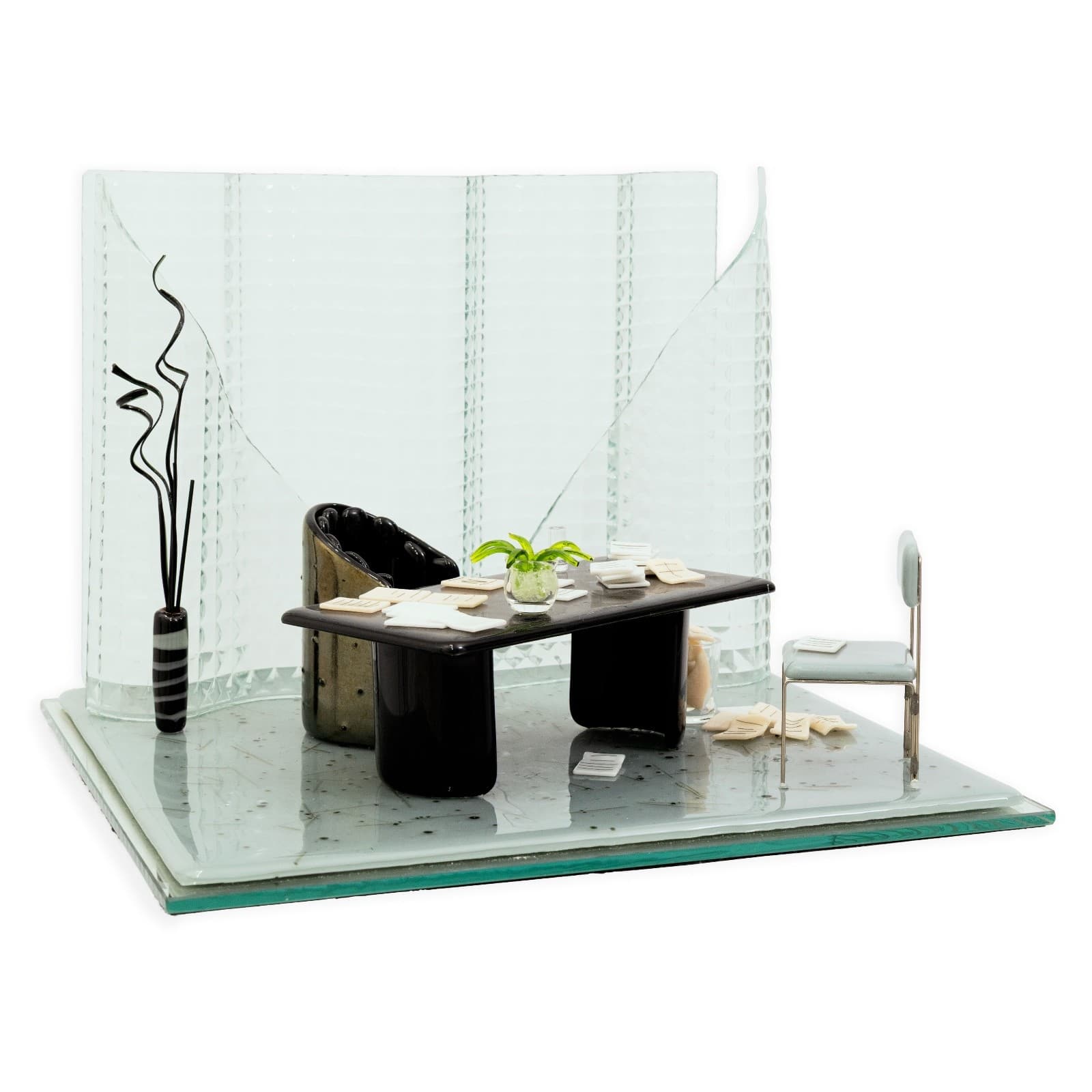 Emily Brock Postmodern Office Signed 1997 Fused Art Glass Table Sculpture