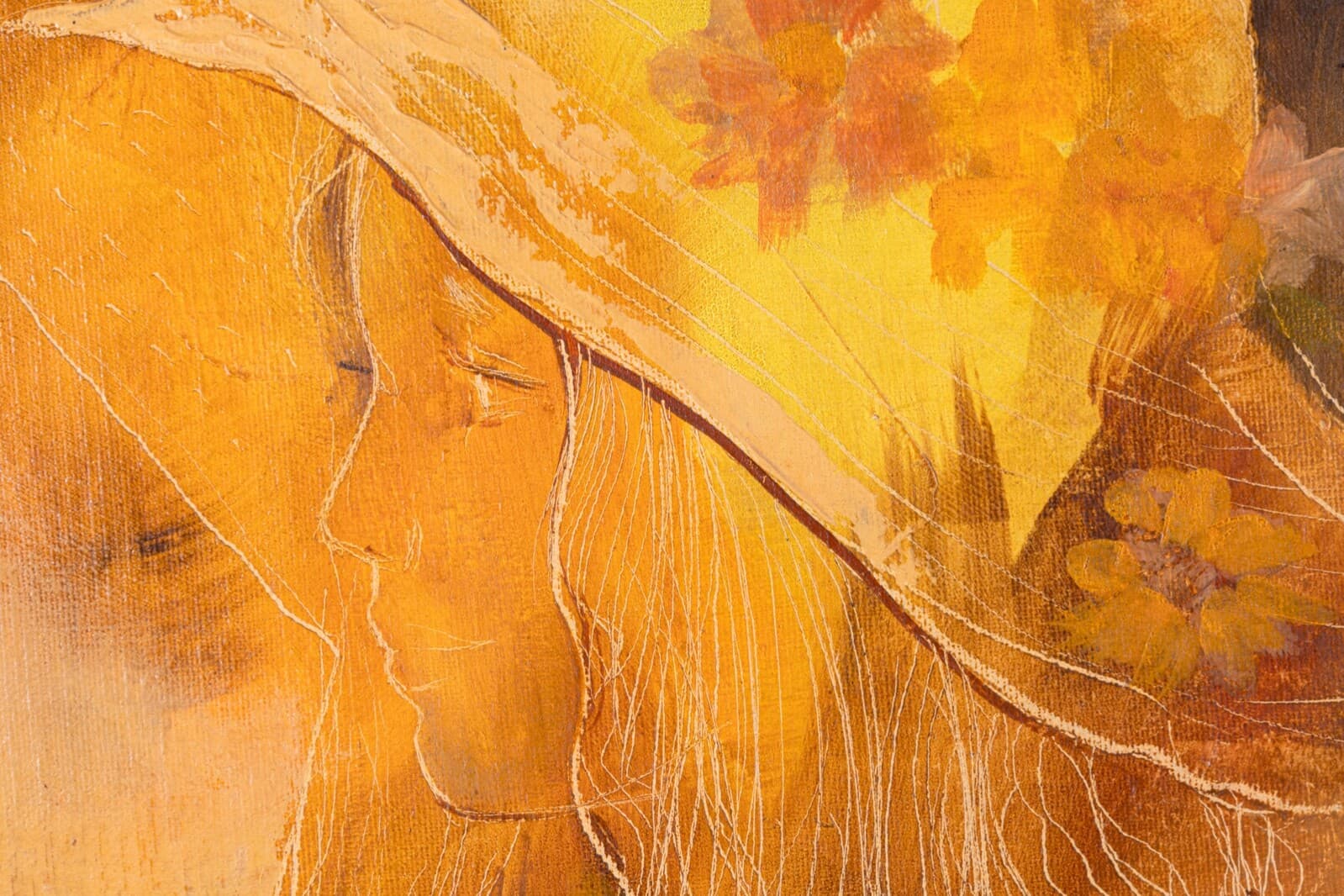 William Benecke Girl Signed Oil Painting on Canvas Art Nouveau Inspired Portrait - Thumbnail 5