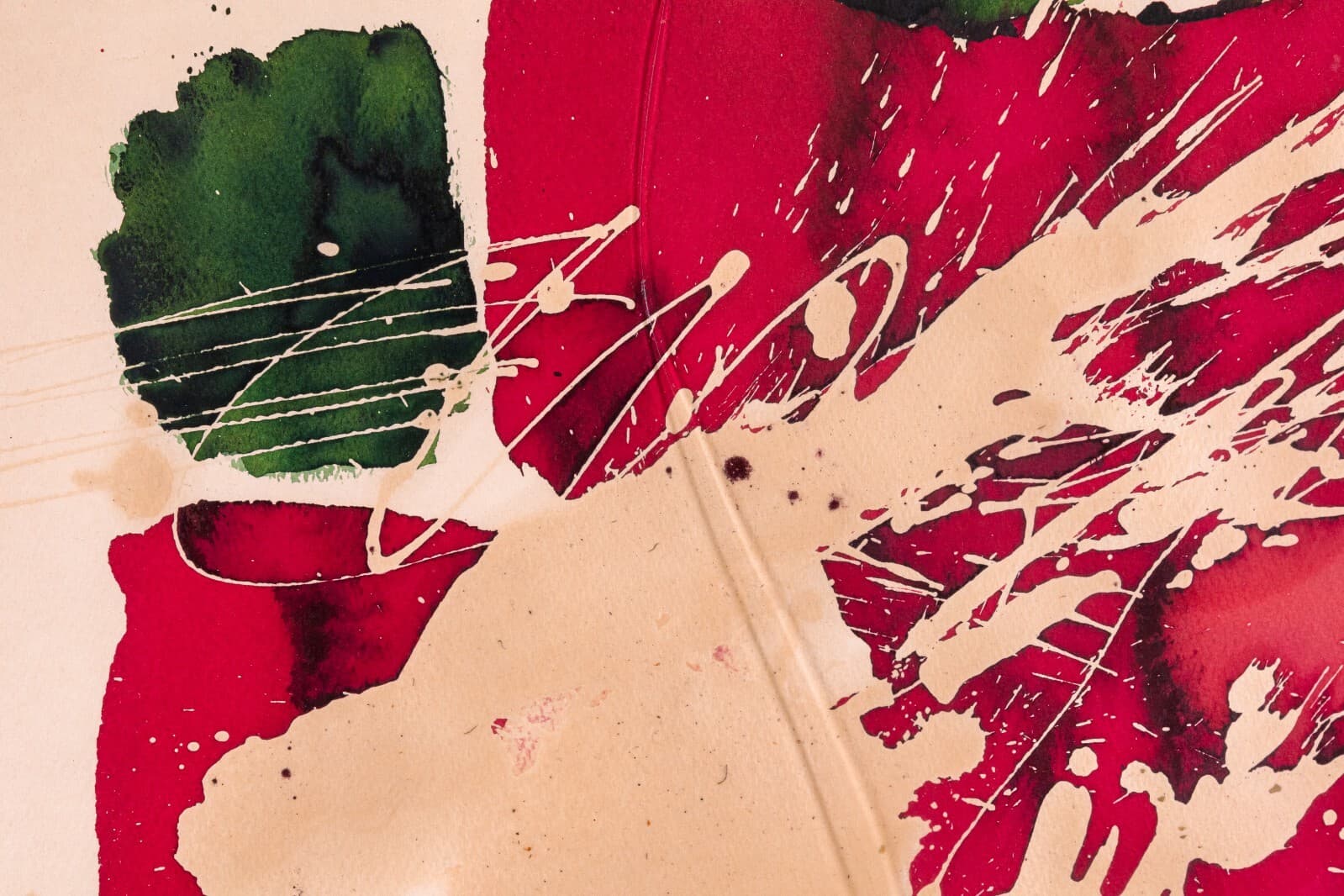 Ray Frost Fleming Red & Green Abstract Signed Contemporary Watercolor on Paper - Thumbnail 3