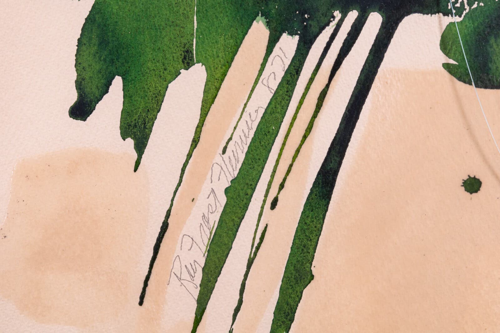 Ray Frost Fleming Red & Green Abstract Signed Contemporary Watercolor on Paper - Thumbnail 2