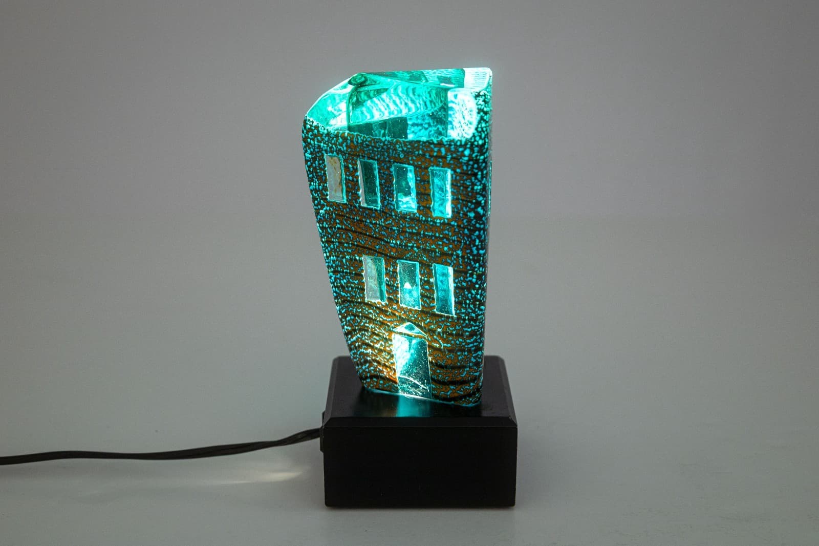 Jose Chardiet Signed 1986 Postmodern Art Glass Table Sculpture with Lighted Base - Thumbnail 3