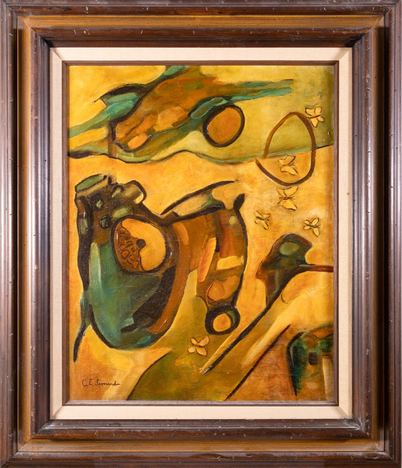 Mid Century Modern Cubist Surreal Abstract Oil Painting on Canvas Signed - Thumbnail 2