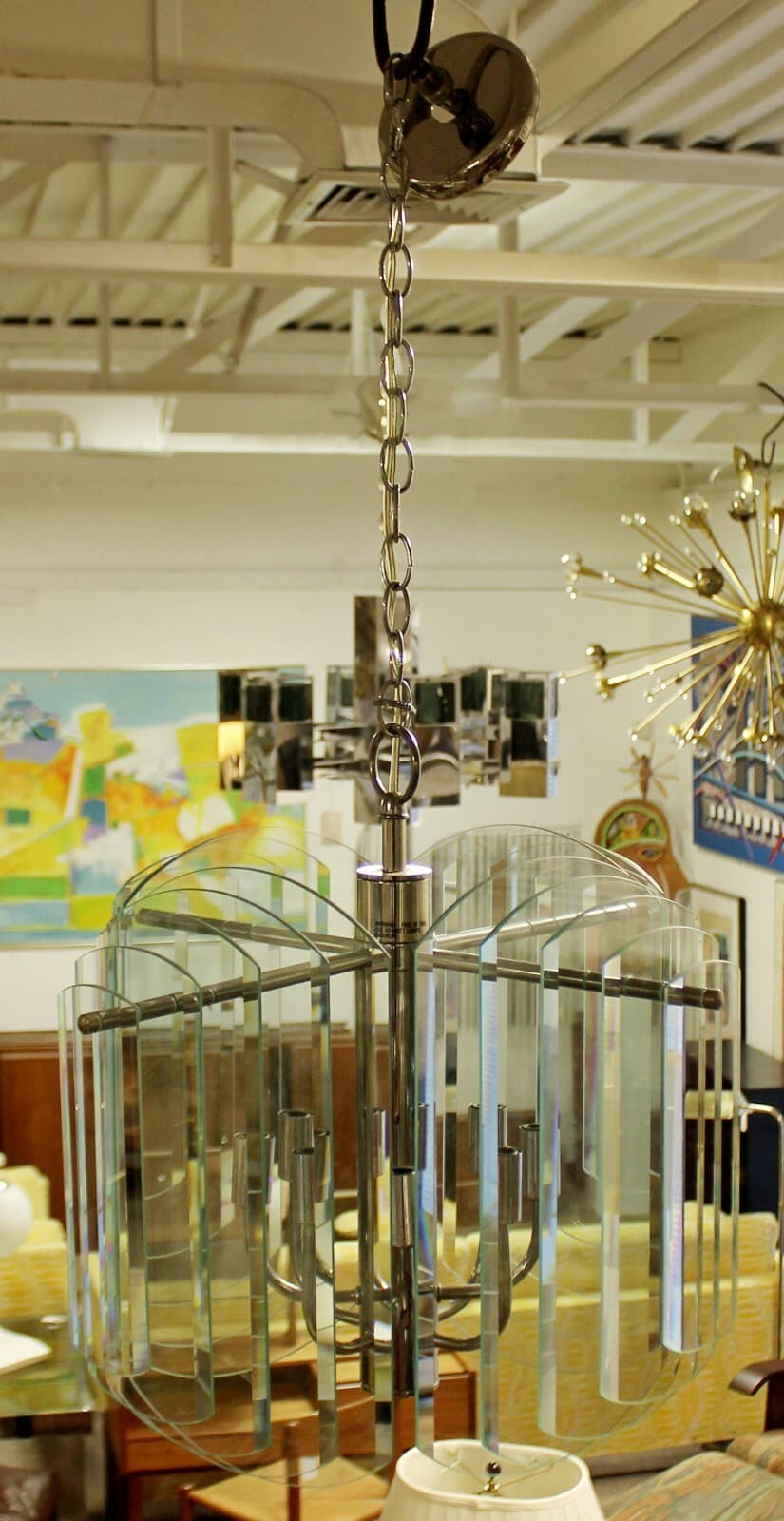 Contemporary Tiered Glass & Chrome Chandelier by Forecast Lighting Co. 80s - Thumbnail 5