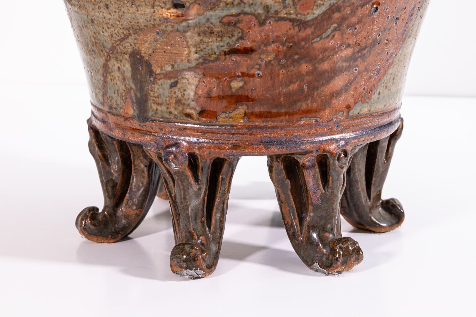 John Glick Modernist Stoneware Glazed Ceramic Footed Planter Plum Tree Pottery - Thumbnail 6