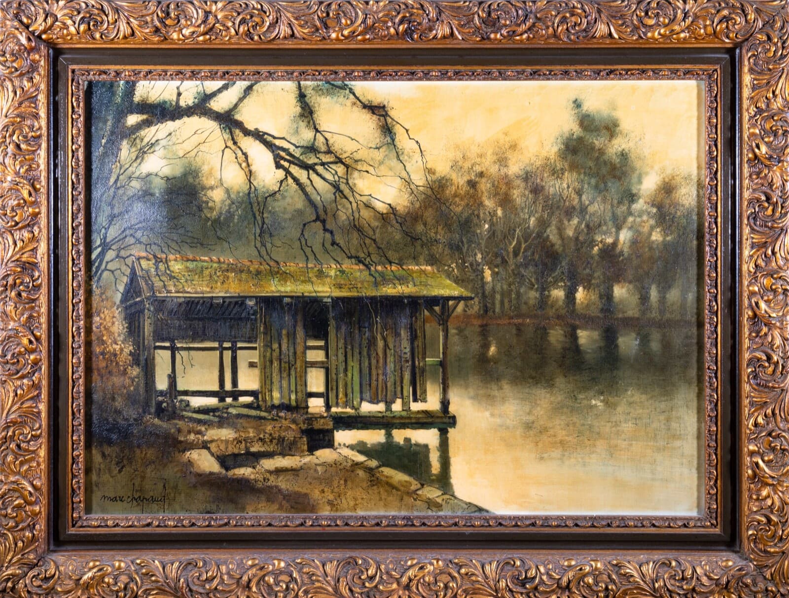Marc Capaud Etang at Sologne Signed 1975 Oil Painting on Canvas French Landscape - Thumbnail 2