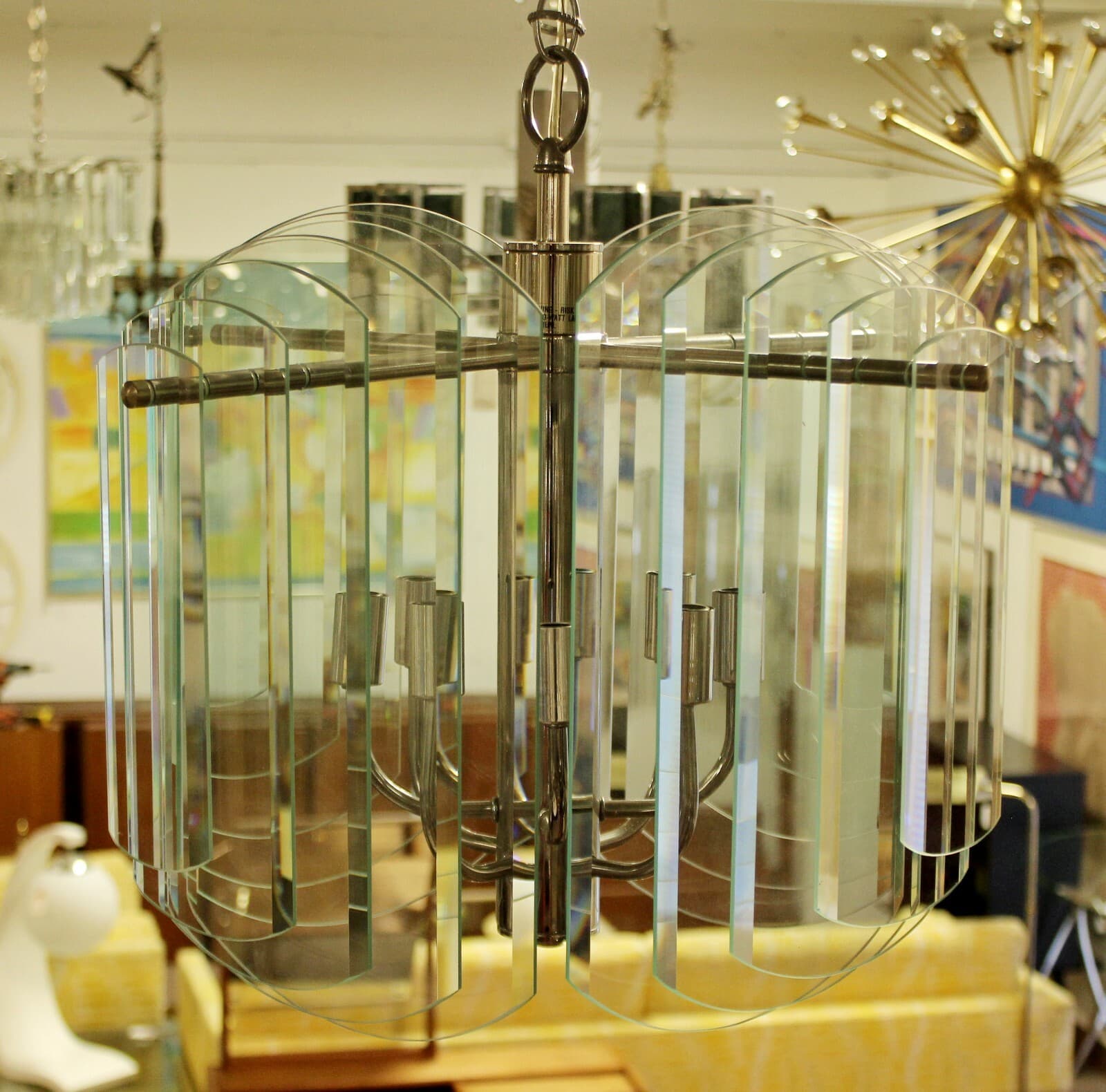 Contemporary Tiered Glass & Chrome Chandelier by Forecast Lighting Co. 80s - Thumbnail 7