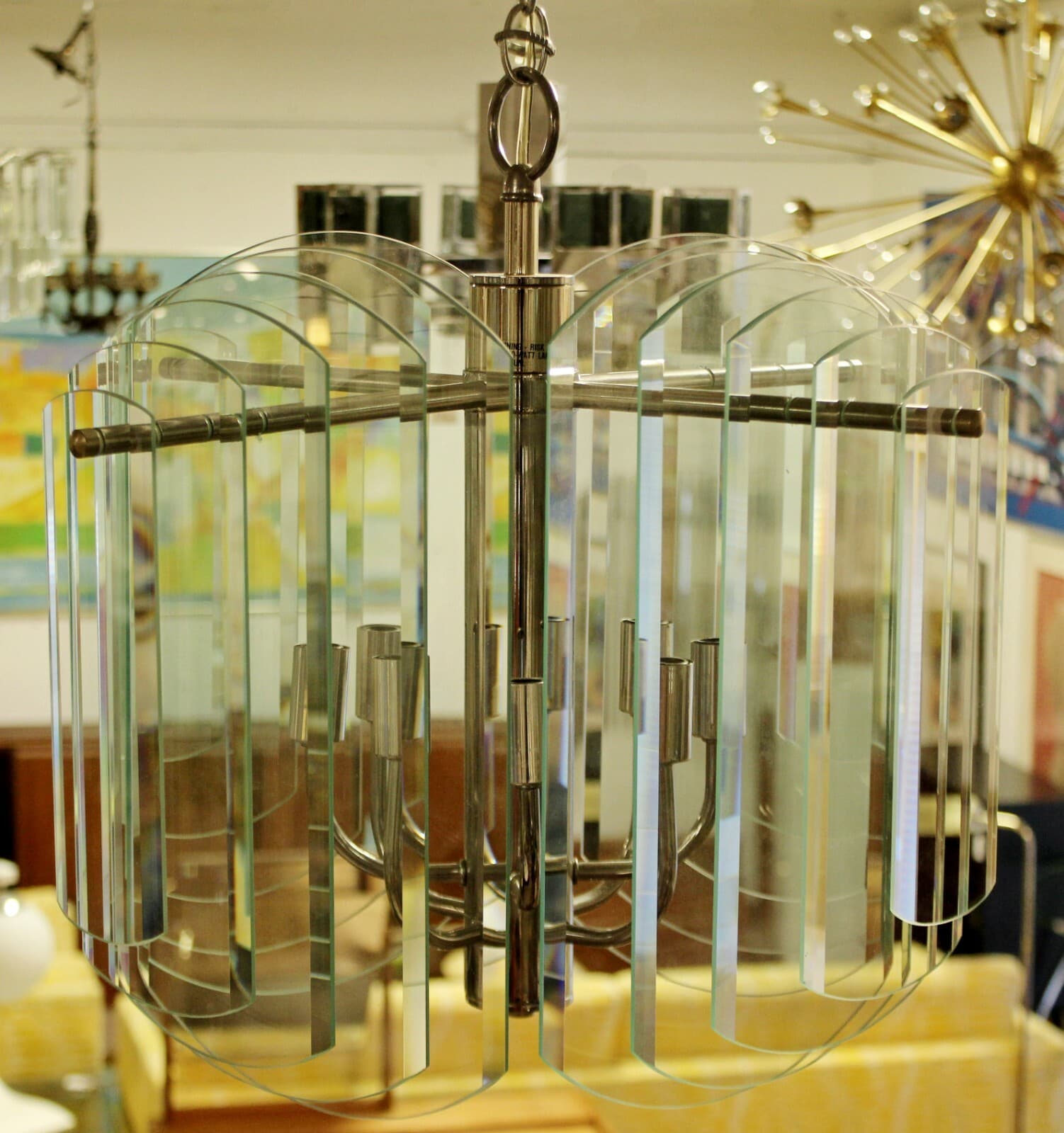 Contemporary Tiered Glass & Chrome Chandelier by Forecast Lighting Co. 80s - Thumbnail 6