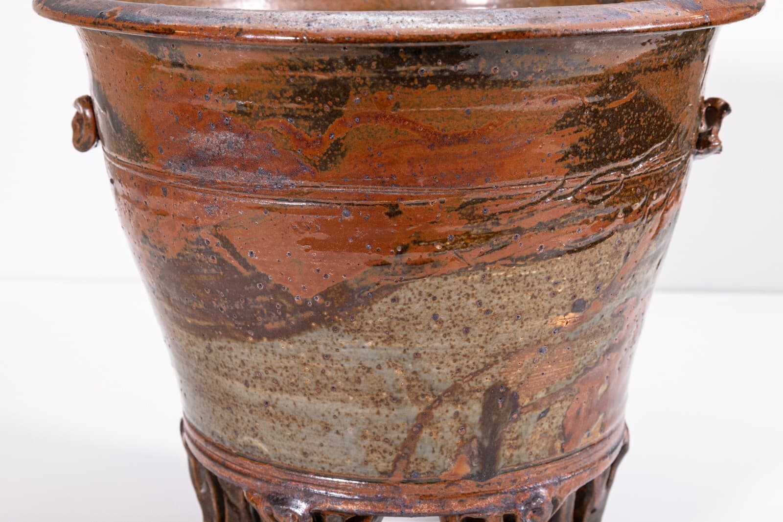 John Glick Modernist Stoneware Glazed Ceramic Footed Planter Plum Tree Pottery - Thumbnail 4