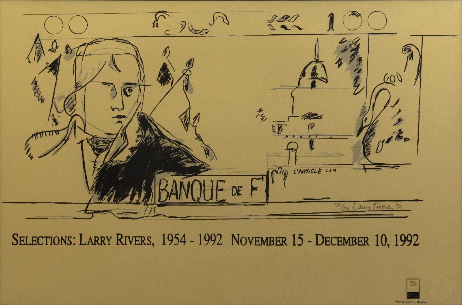 Larry Rivers Signed 1992 Exhibition Poster Figurative Expressionism 130/150 - Thumbnail 2
