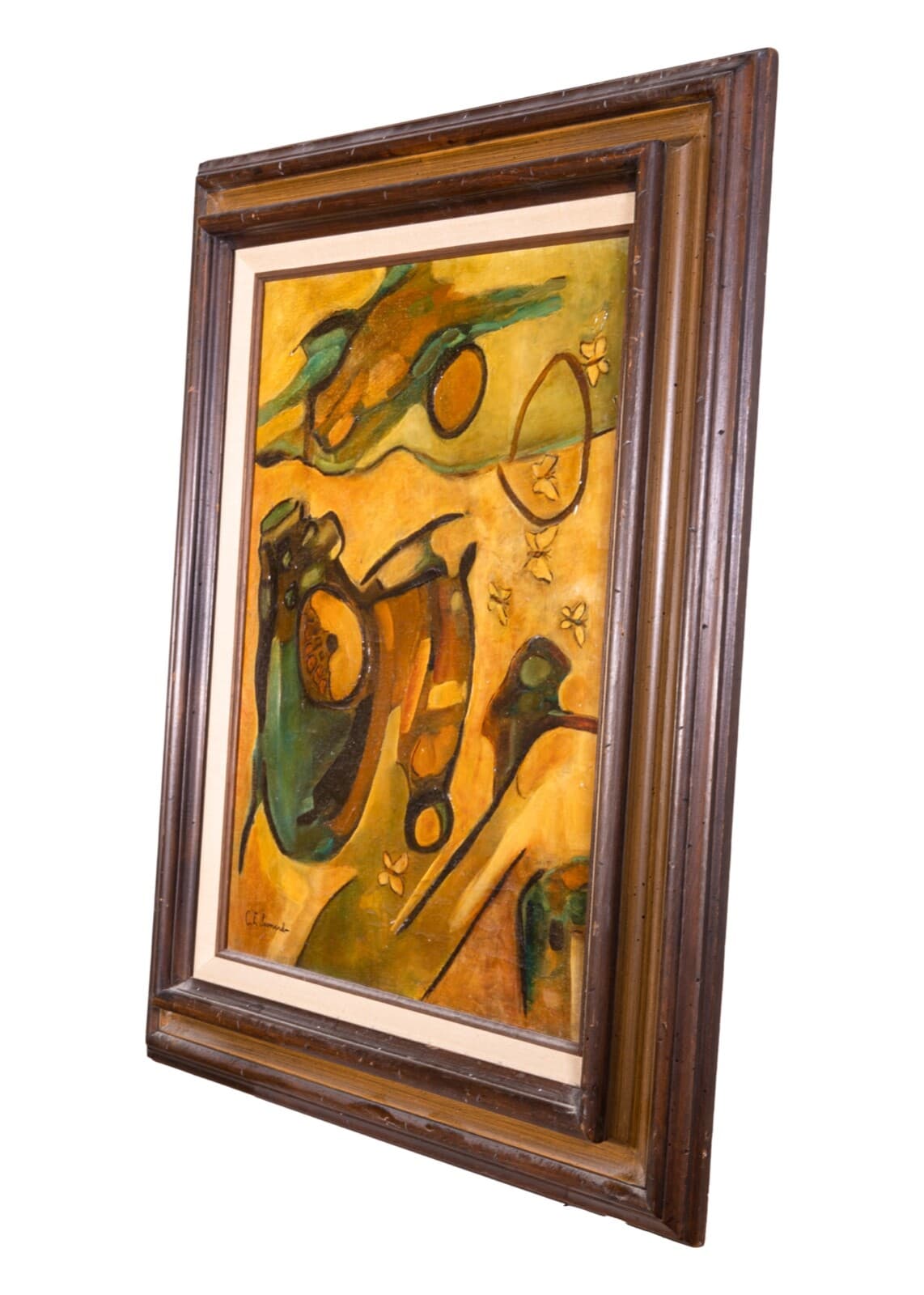 Mid Century Modern Cubist Surreal Abstract Oil Painting on Canvas Signed - Thumbnail 3