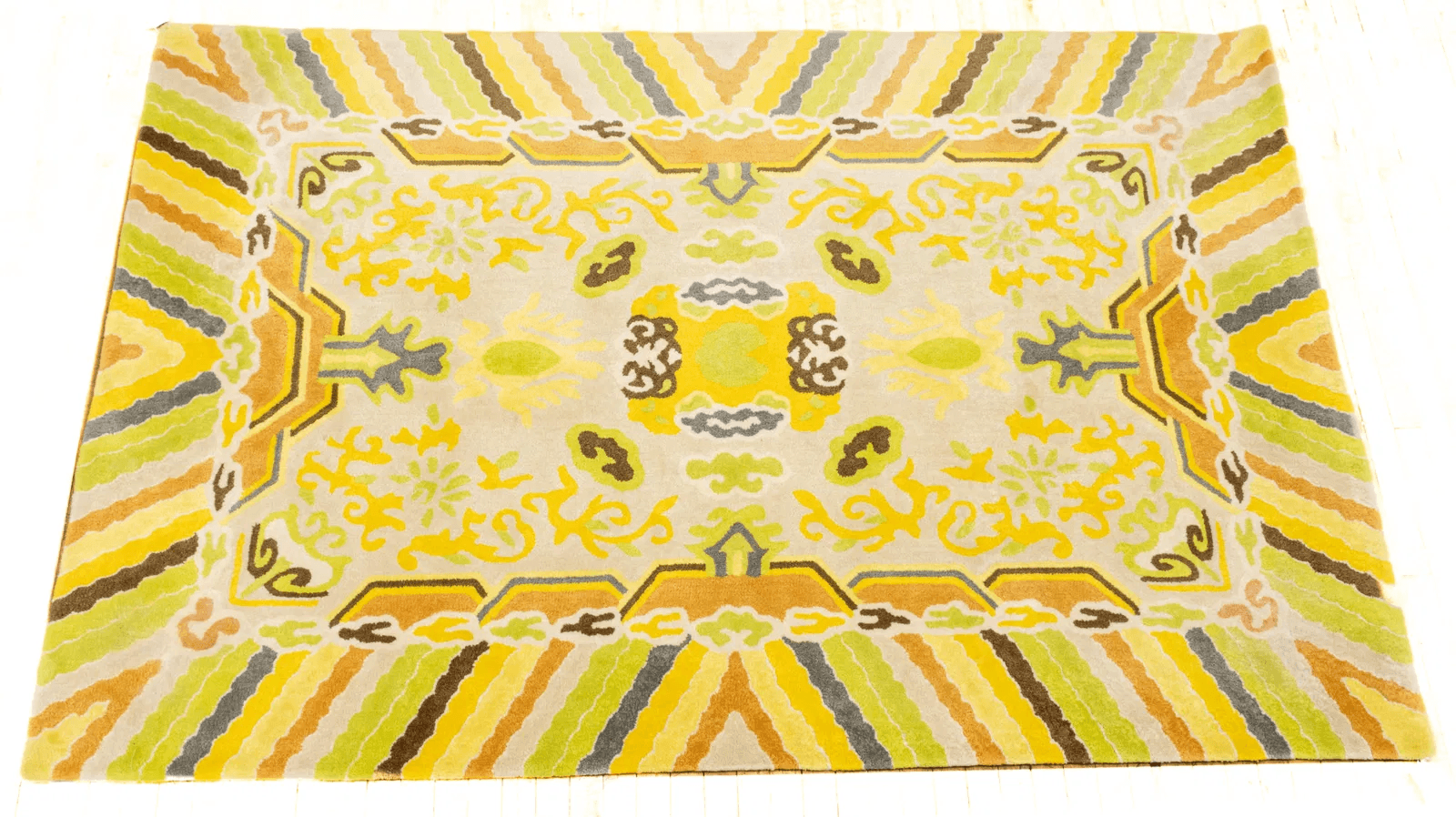 Vintage 1978 Edward Fields Forbidden City Custom Made Yellow Wool Rug
