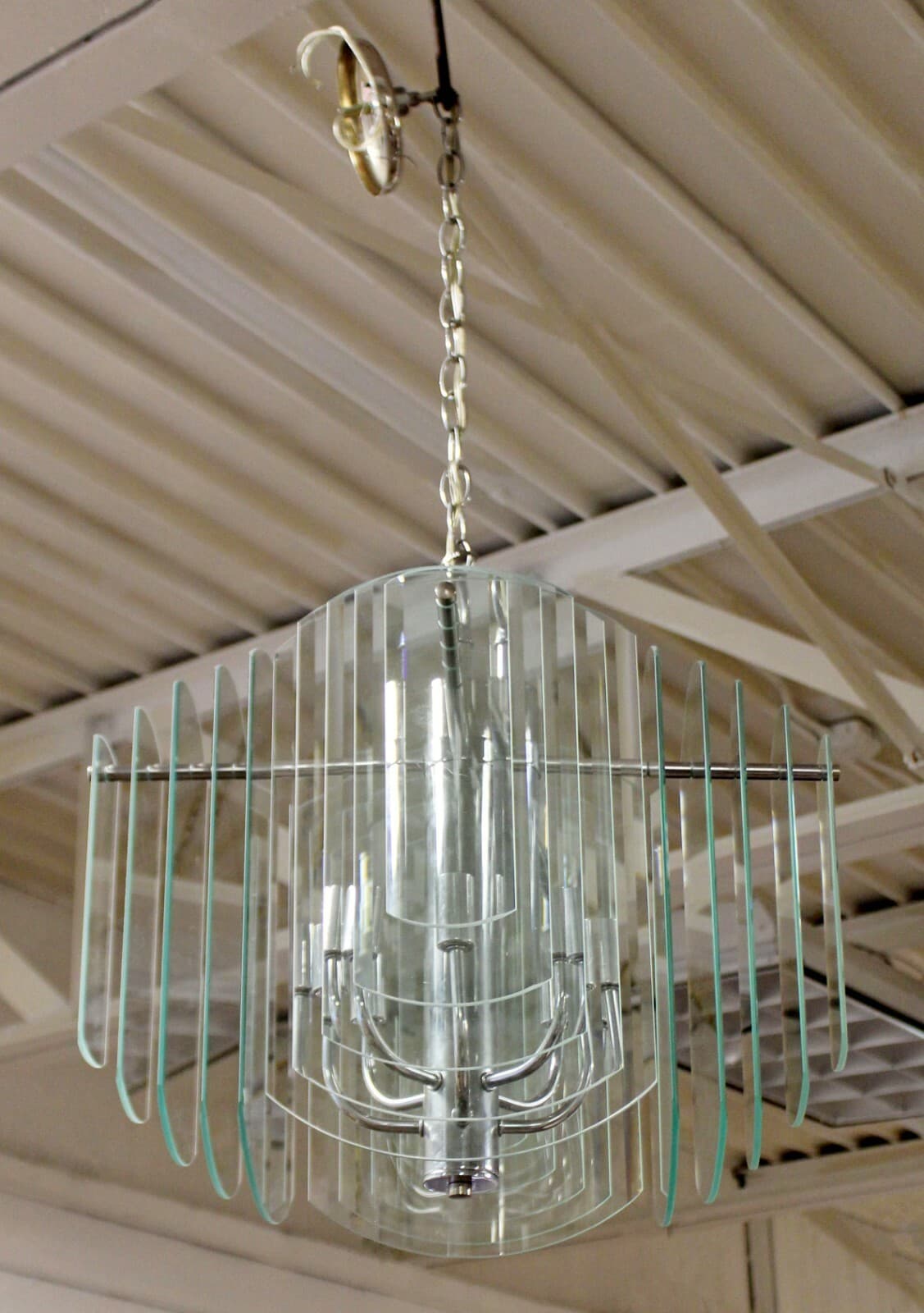 Contemporary Tiered Glass & Chrome Chandelier by Forecast Lighting Co. 80s - Thumbnail 2